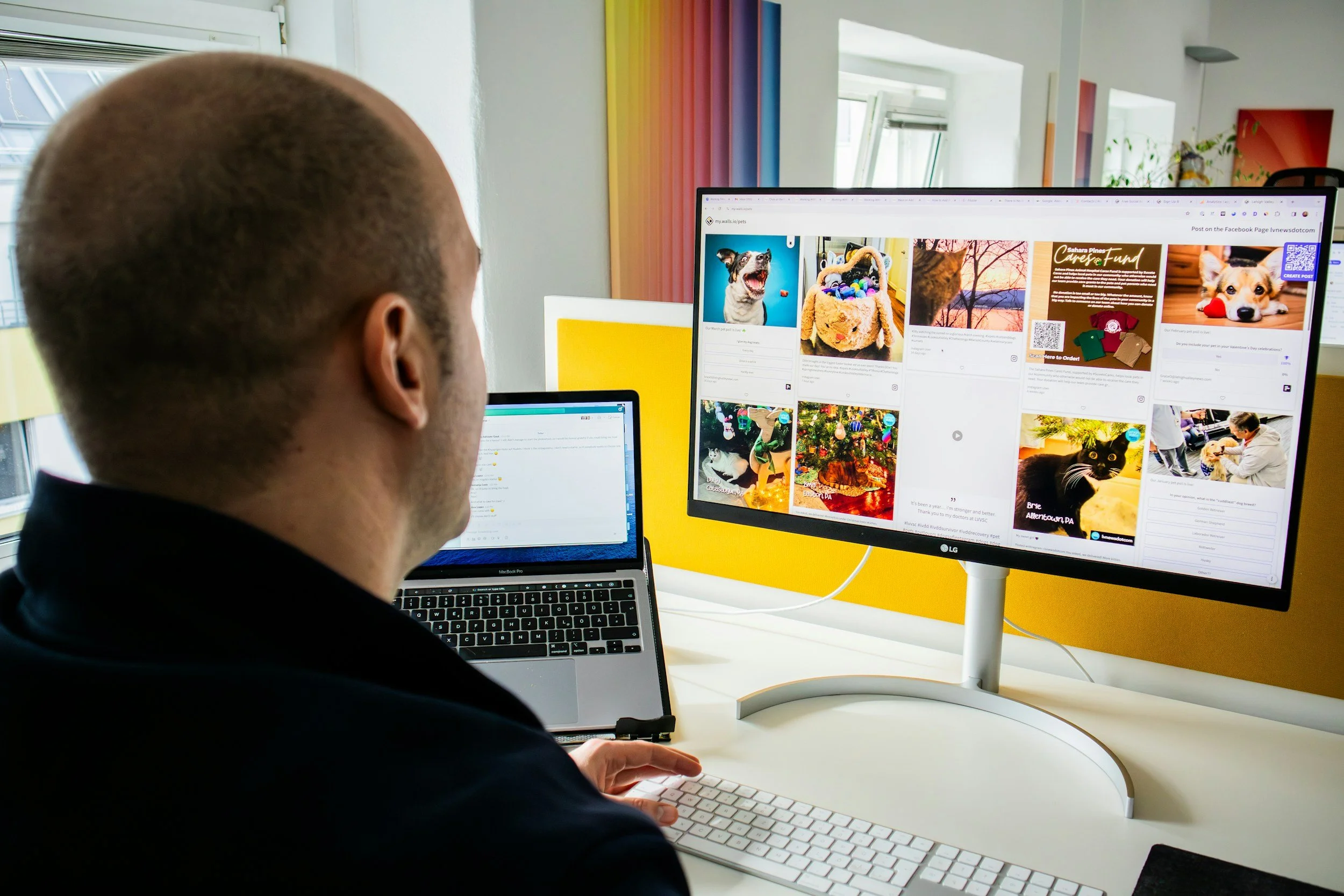 man working on socials on website