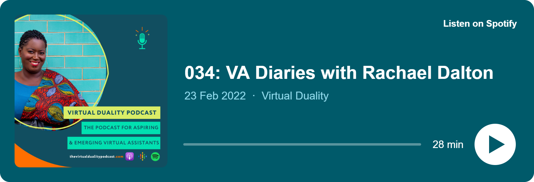 Play 034: VA Diaries with Rachael Dalton on Spotify