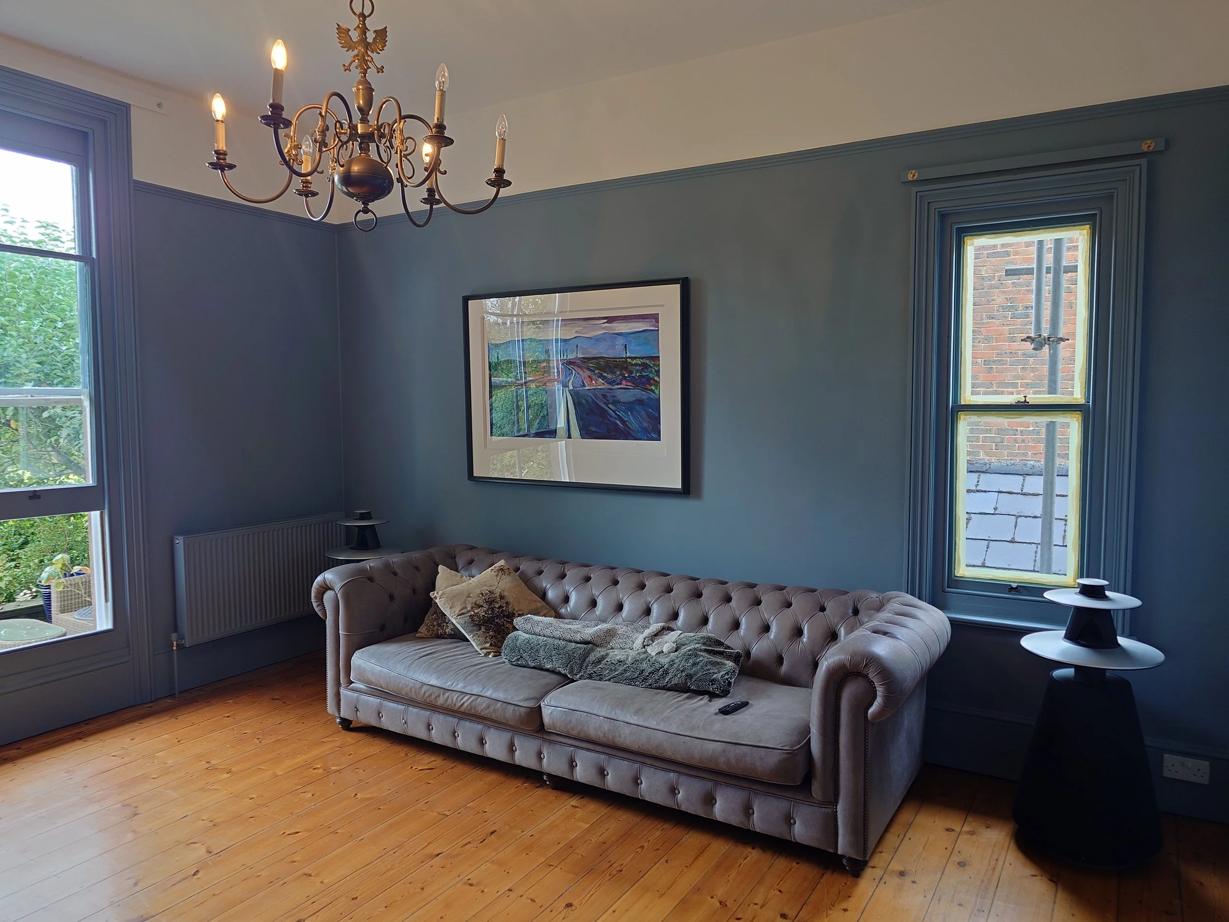 Interior painting project by March Decor Ltd in Burgess Hill, featuring colour drenching. Farrow & Ball Selvedge in Dead Flat finish.