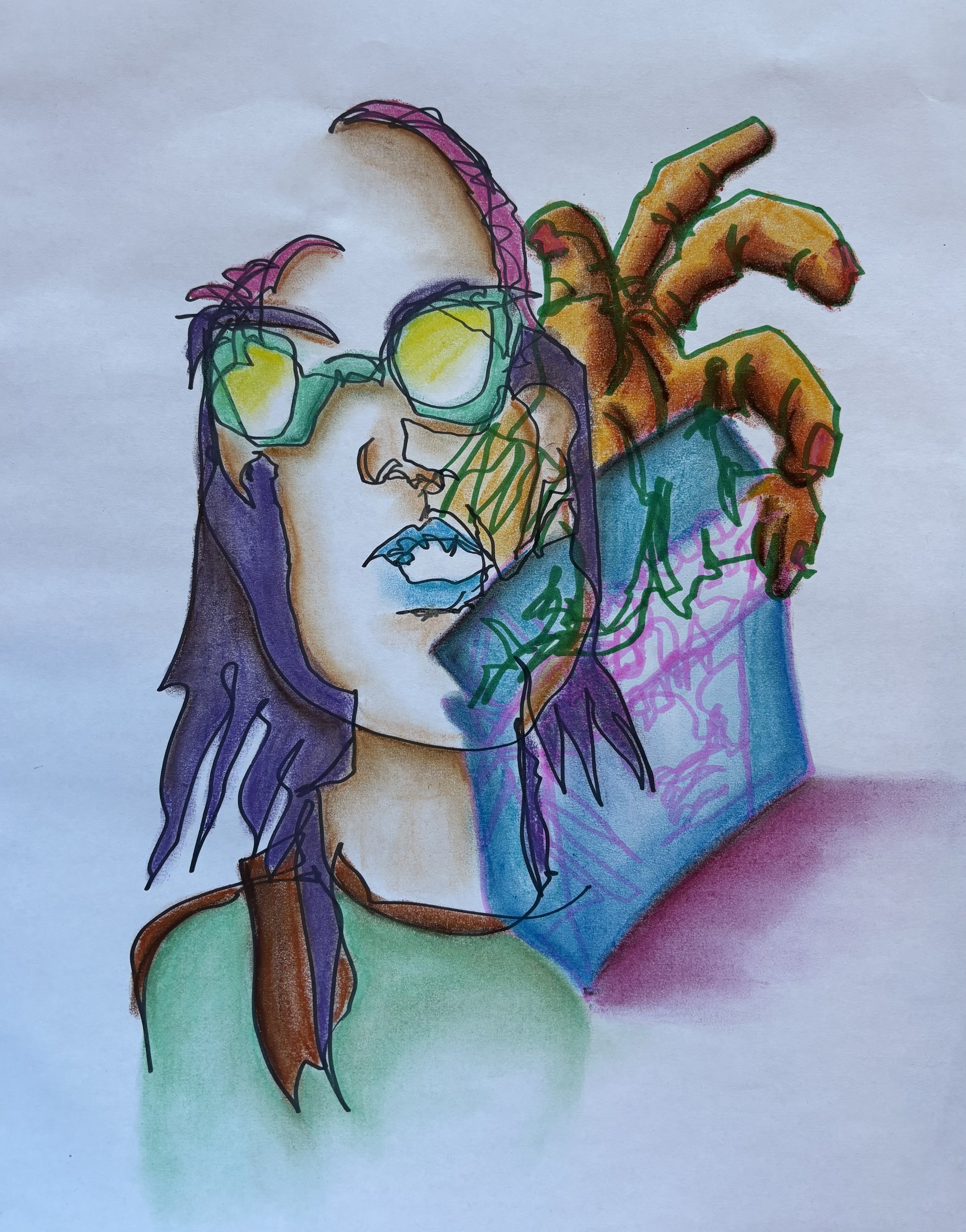 Blind Contour with Pastels