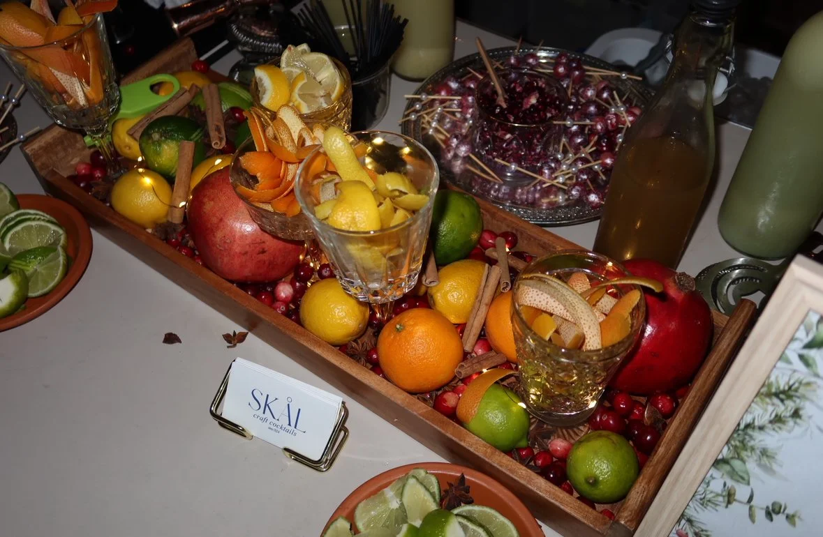 upscale garnishes, cocktail, bartender, bartend, skal, mobile bar, colors, premium, unique, classy, elegant