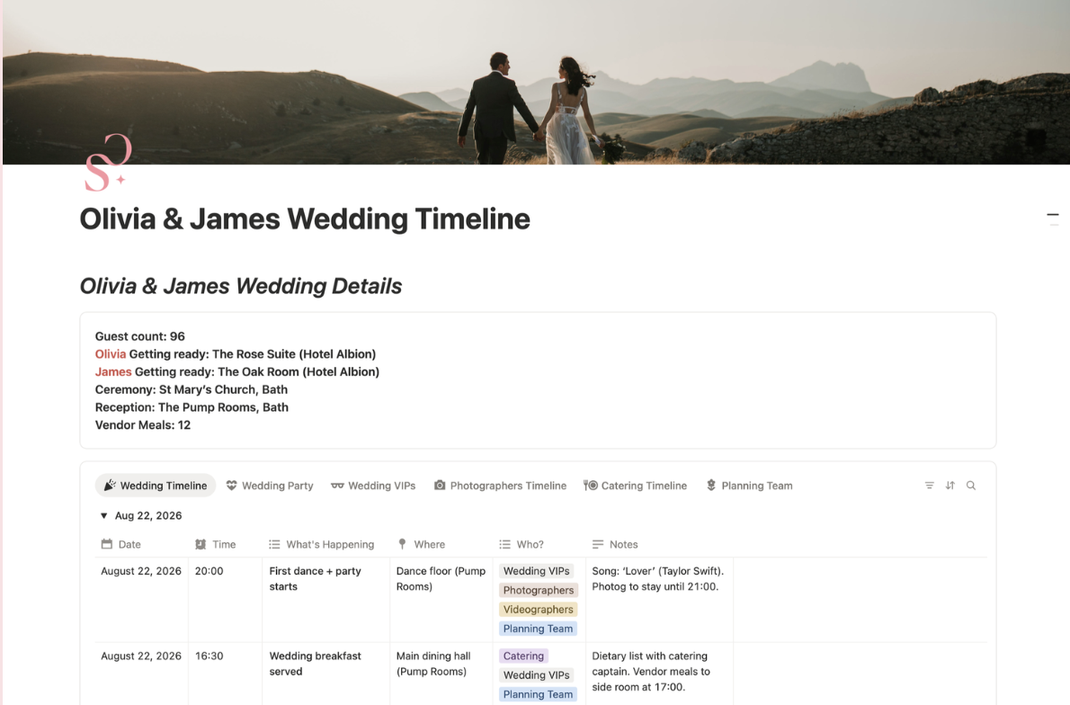 Wedding Planner Notion Timeline Template