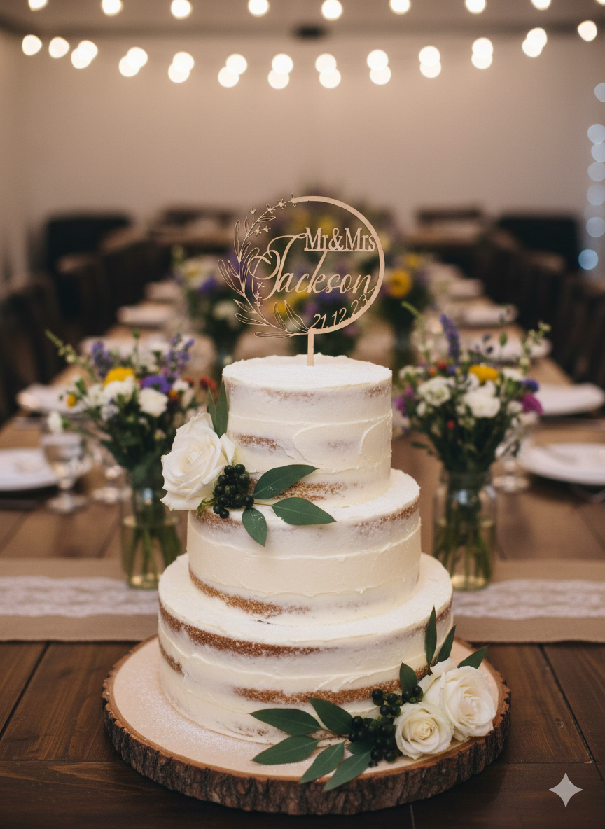 Wooden Oak Veneer Personalised Wedding Cake Topper