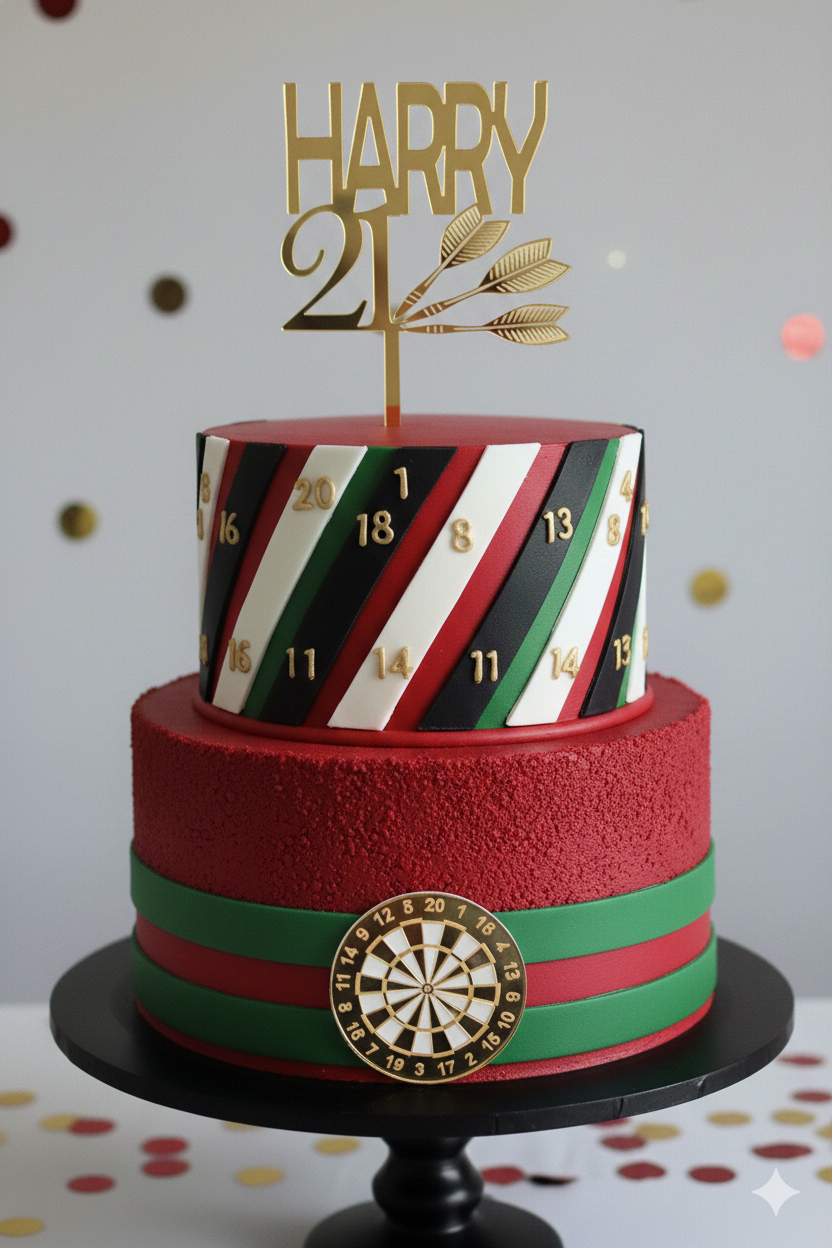 Acrylic Personalised Darts Themed Cake Topper with a Dartboard Charm