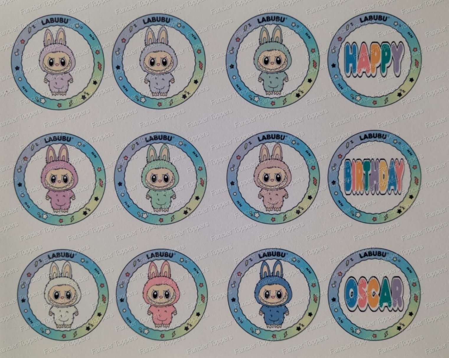 Personalised Labubu Themed Edible Printed Cupcake Toppers