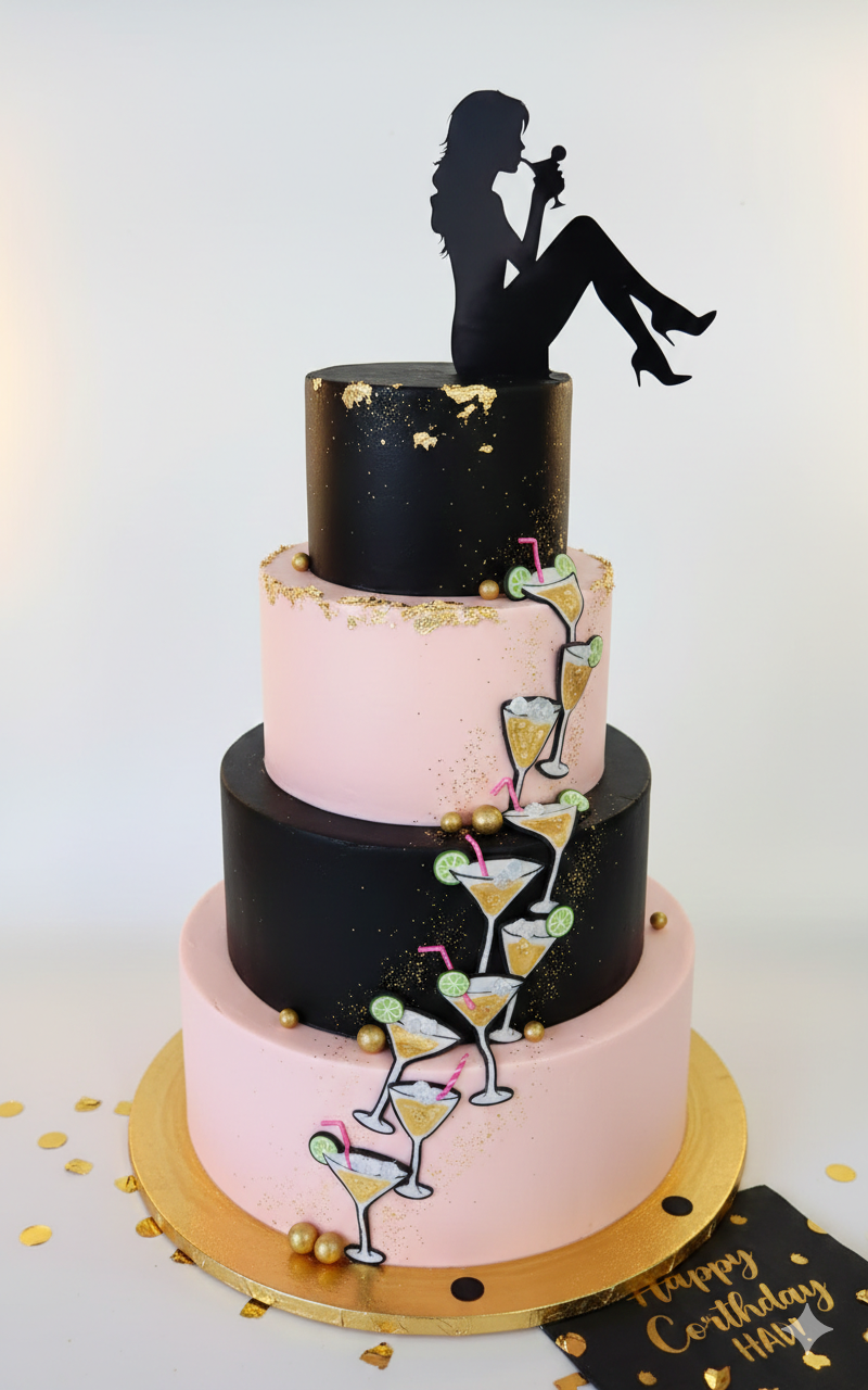 Seated Lady with a Cocktail Drink Silhouette Cake Topper