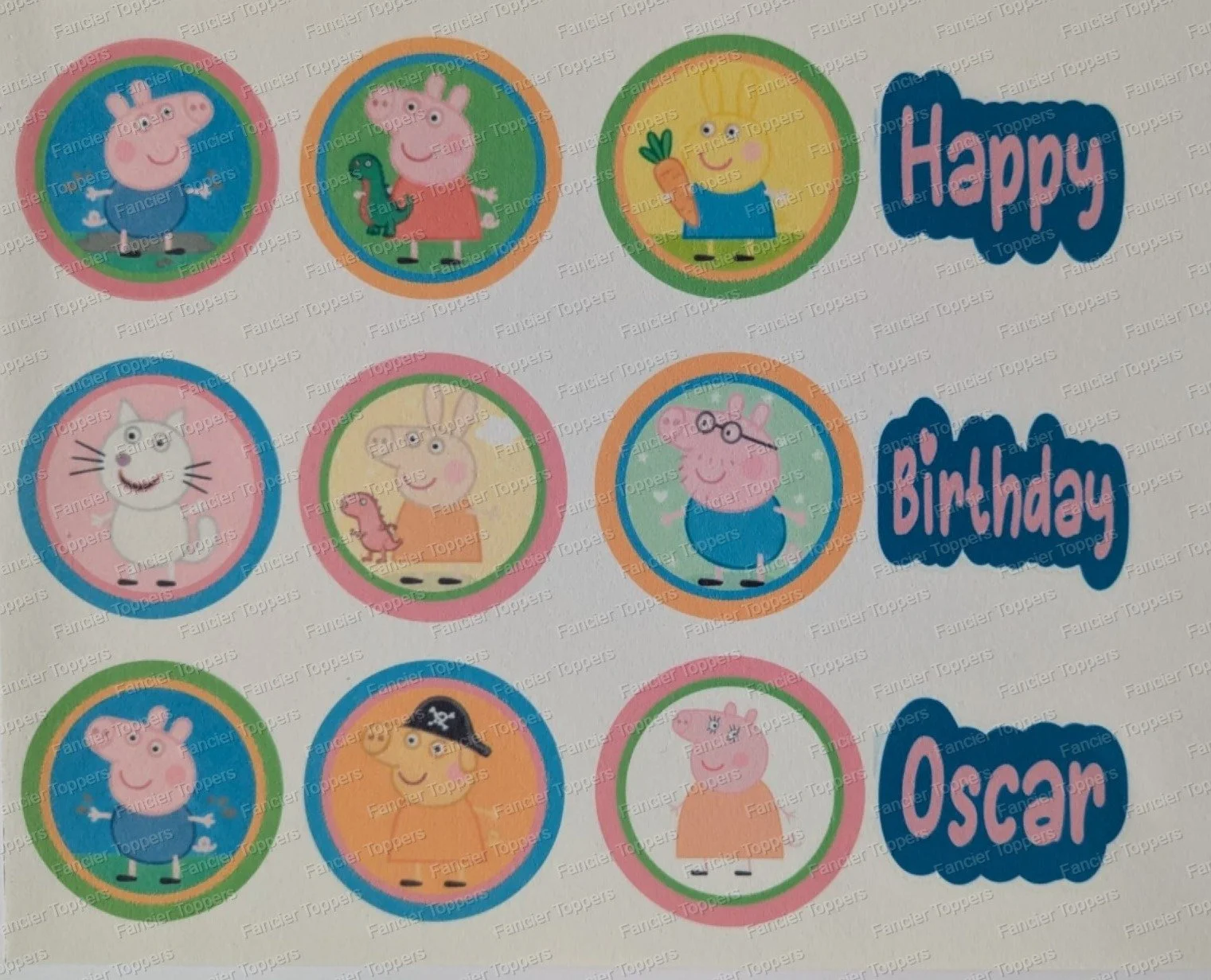 Personalised Peppa Pig Themed Edible Printed Cupcake Toppers