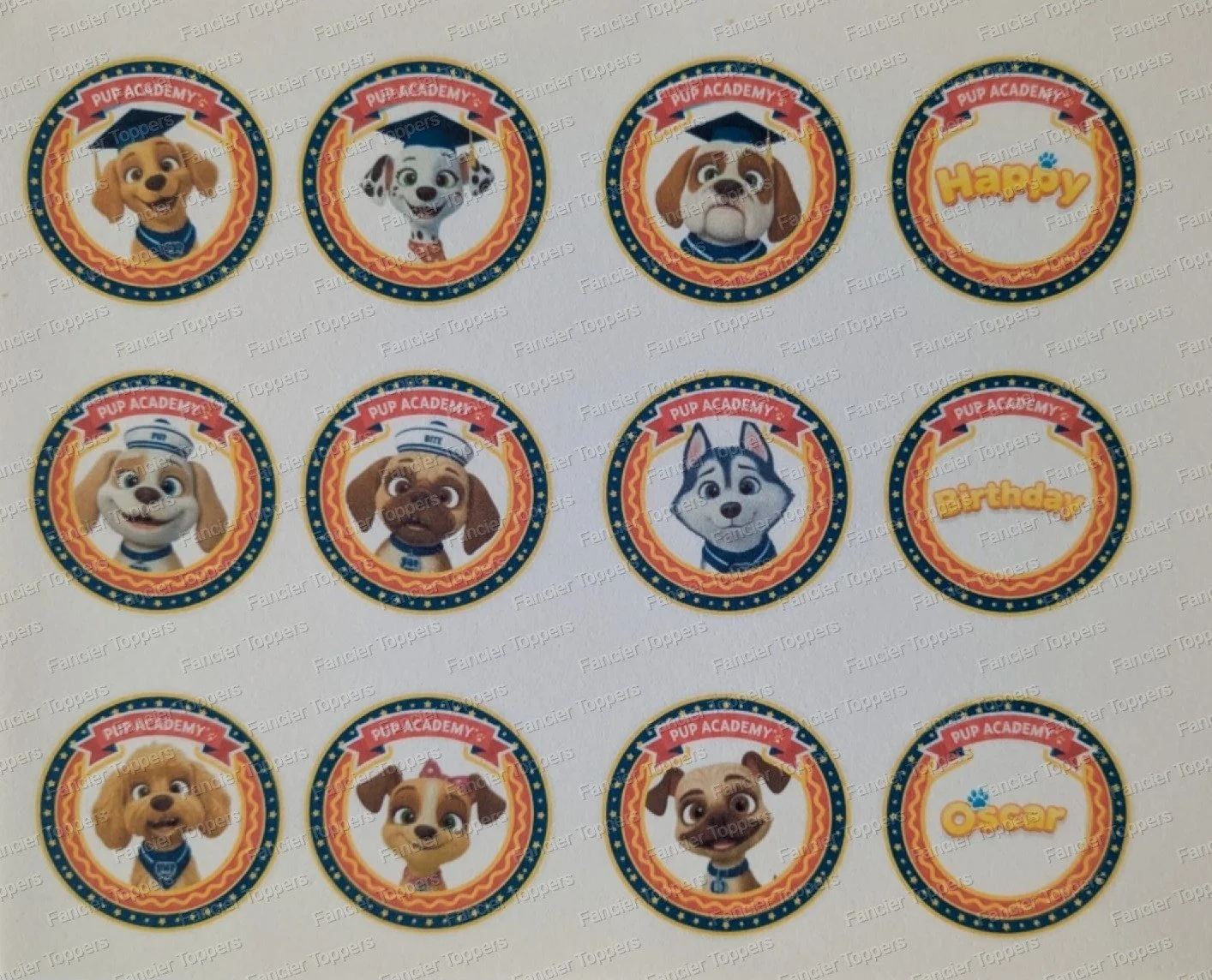 Personalised Pup Academy Themed Edible Printed Cupcake Toppers