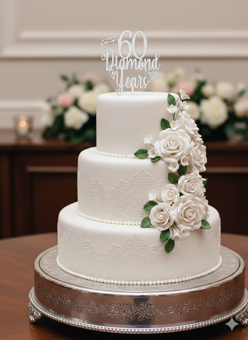 Personalised Wedding Anniversary Cake Topper: Diamond Anniversary