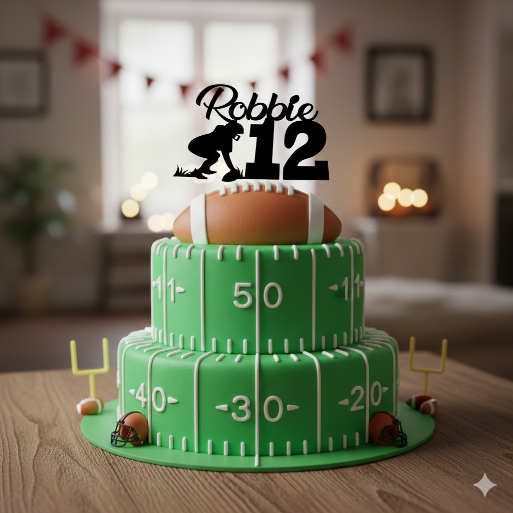 Personalised American Football themed cake card topper package