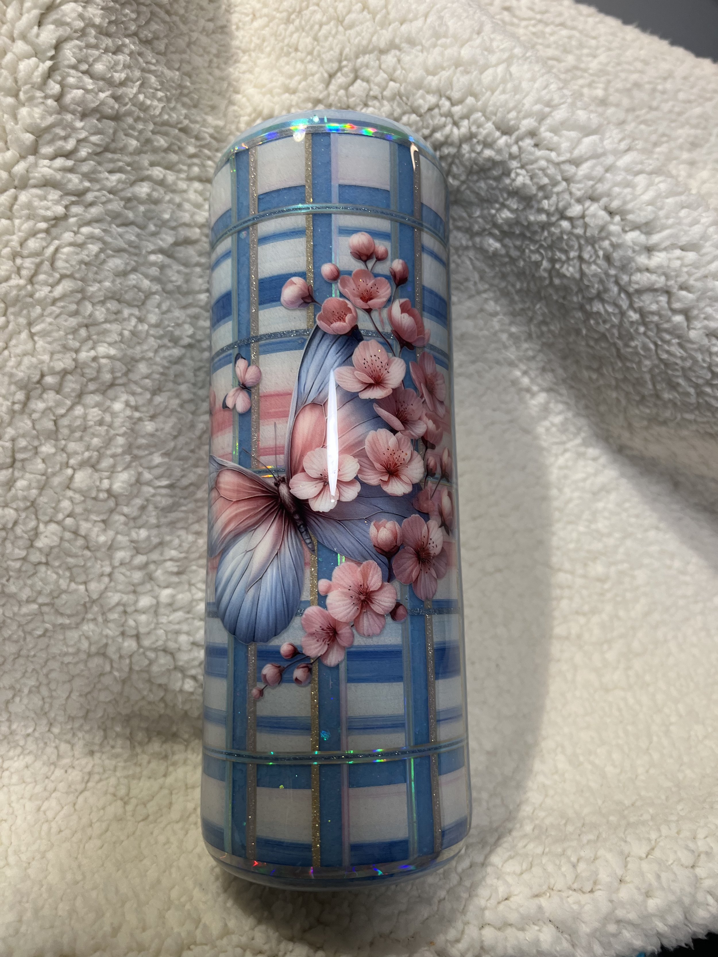 20 Oz Skinny Pink & Blue Butterfly