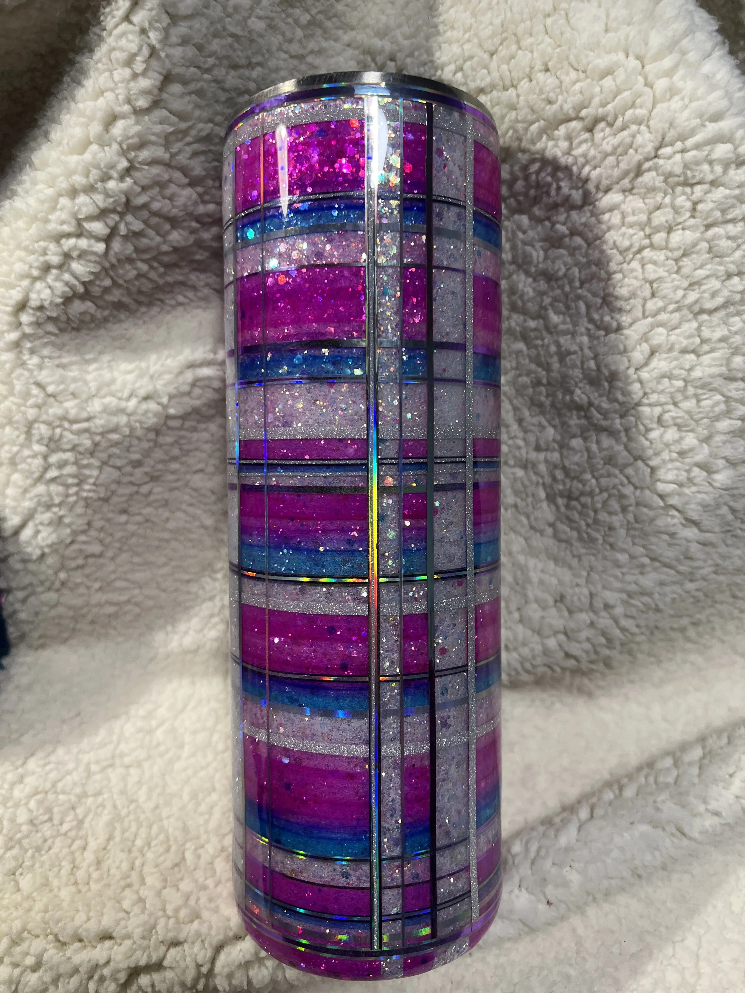 30 oz Skinny - Pink/Blue Serape Glitter Plaid