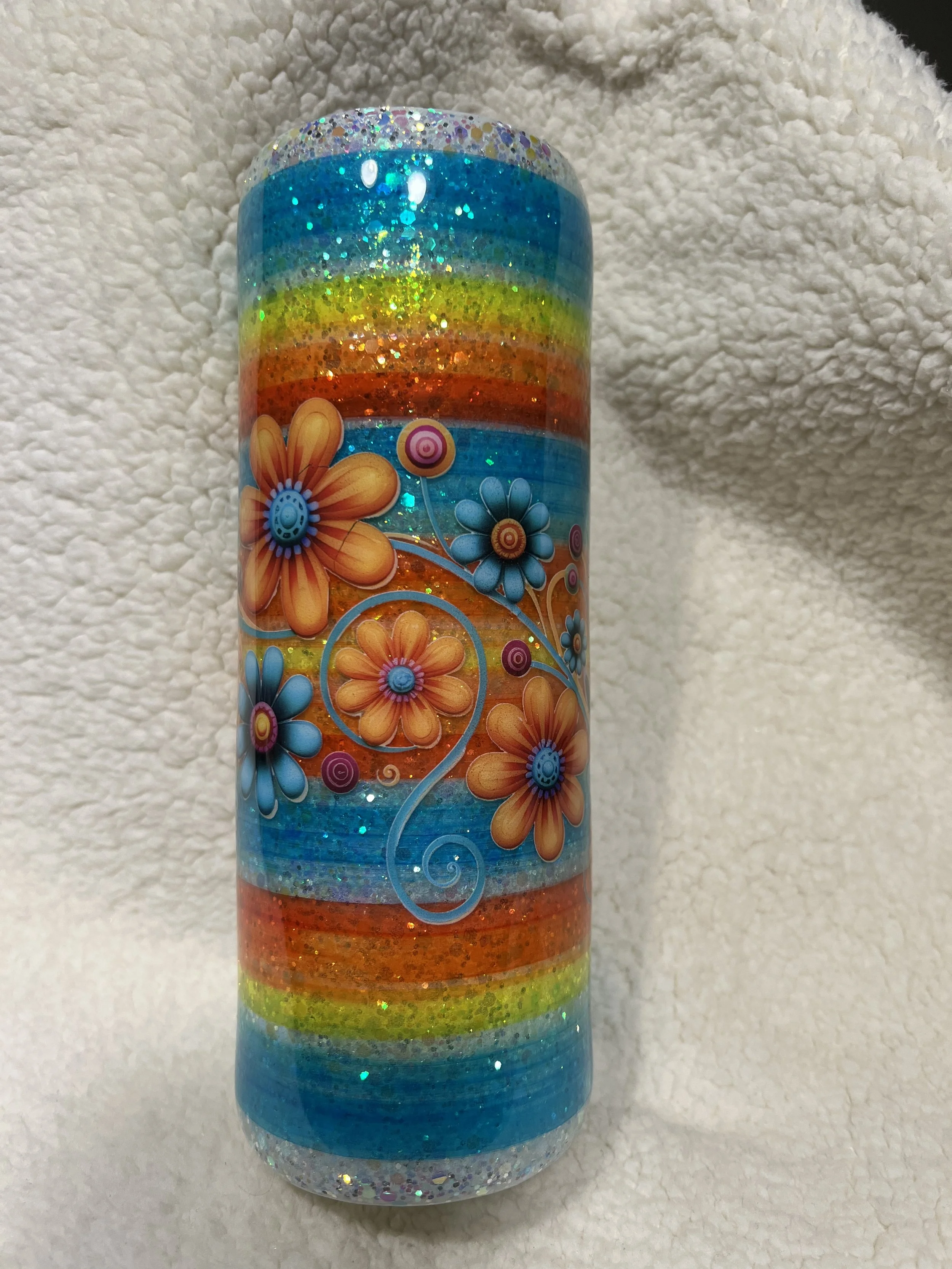 8 - 20 Oz Skinny Orange/Blue Serape Floral