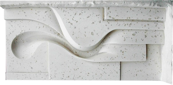 Abstract white textured wall design with flowing curves and speckled pattern.