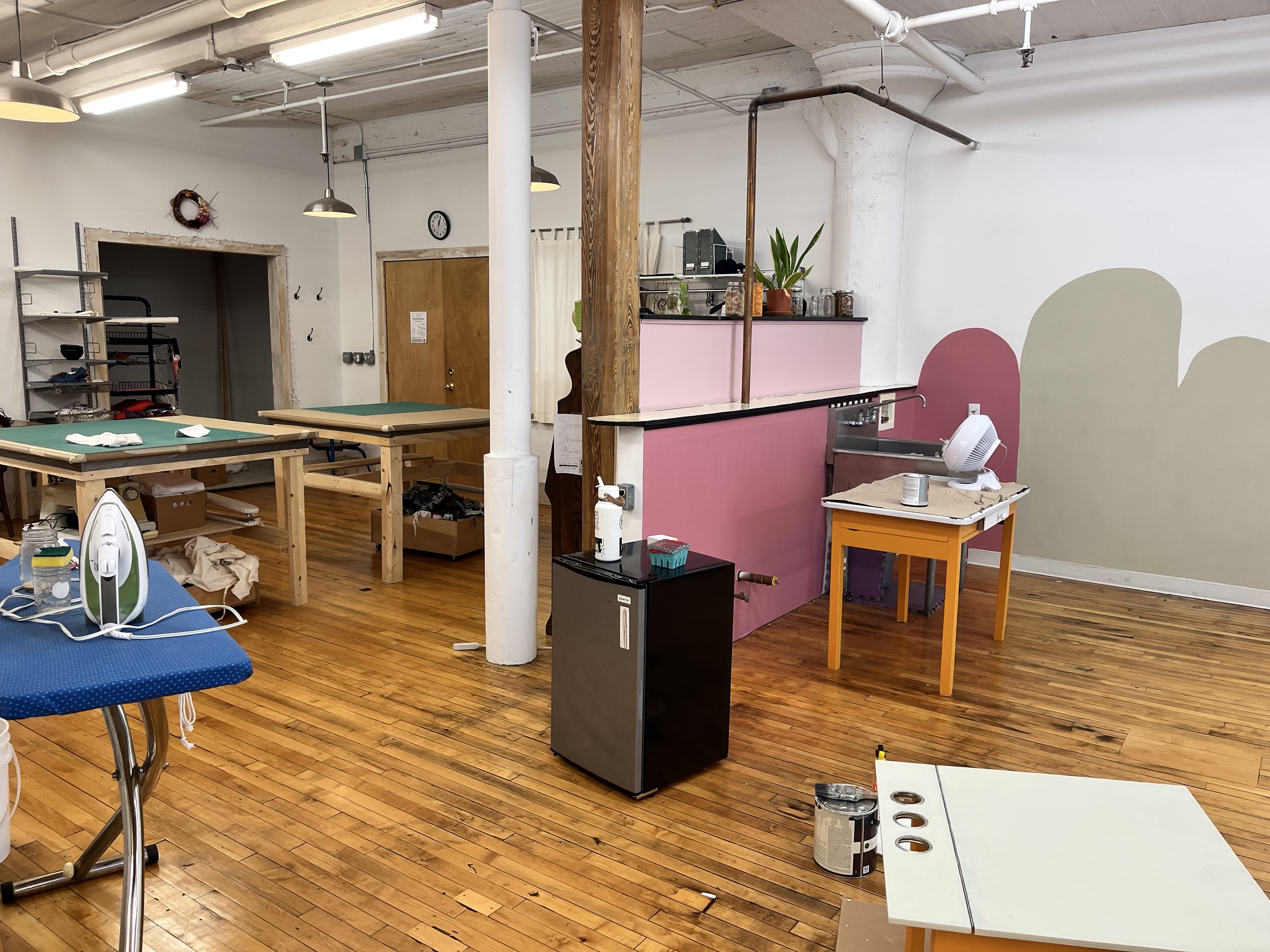 A view of the new kitchen area before the old studio space was dismantled.