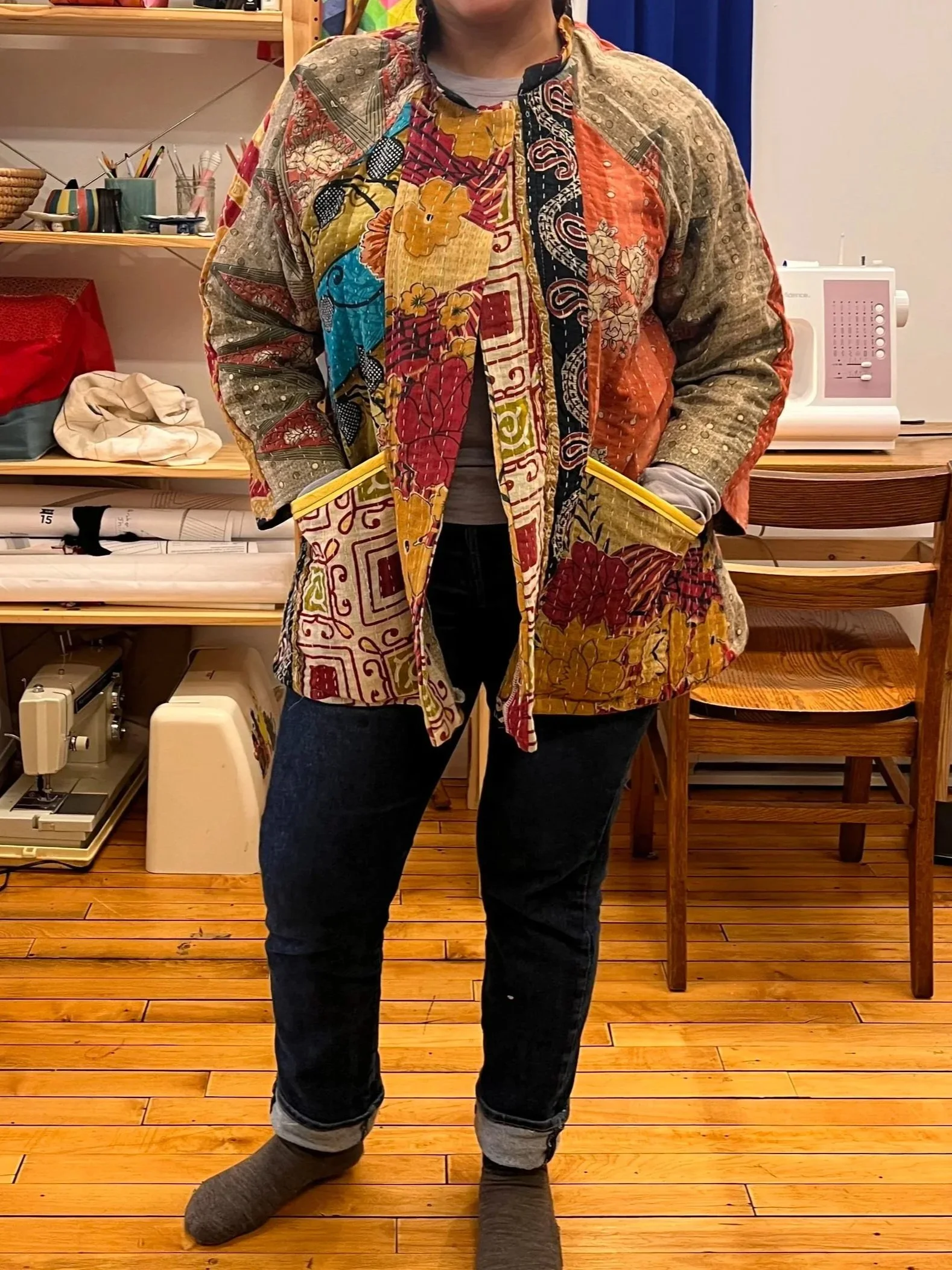 Spring jacket made of vintage quilt
