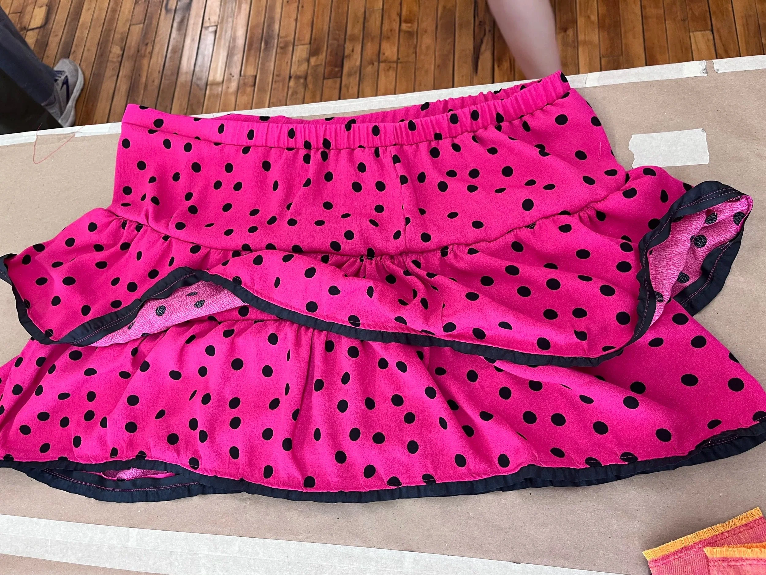 Fabulous statement skirt made with fabric found at the thrift store.  This rayon was tricky to work with my this student persevered.