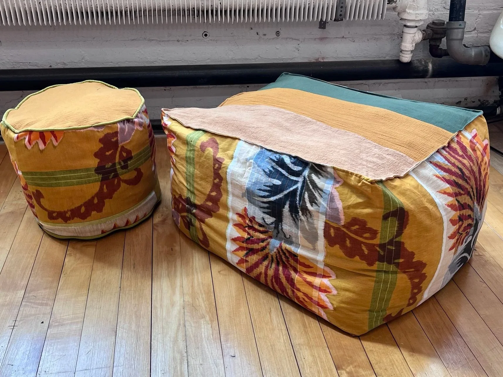 Image of floor pillows in the sewing classroom at Grove House Sewing Studio