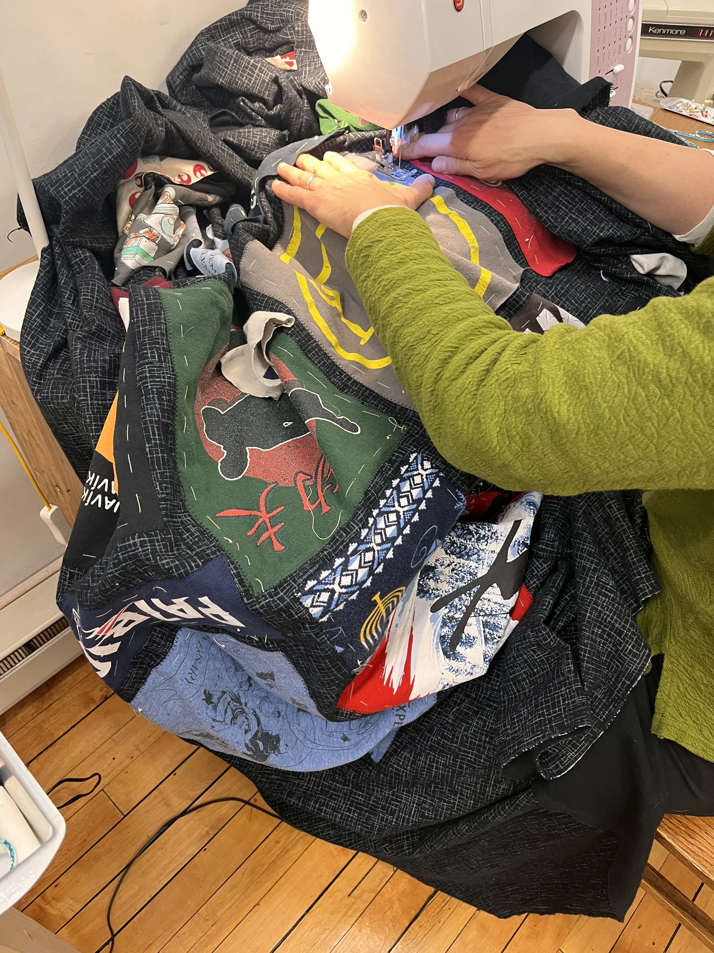 Quilt made up of t-shirts