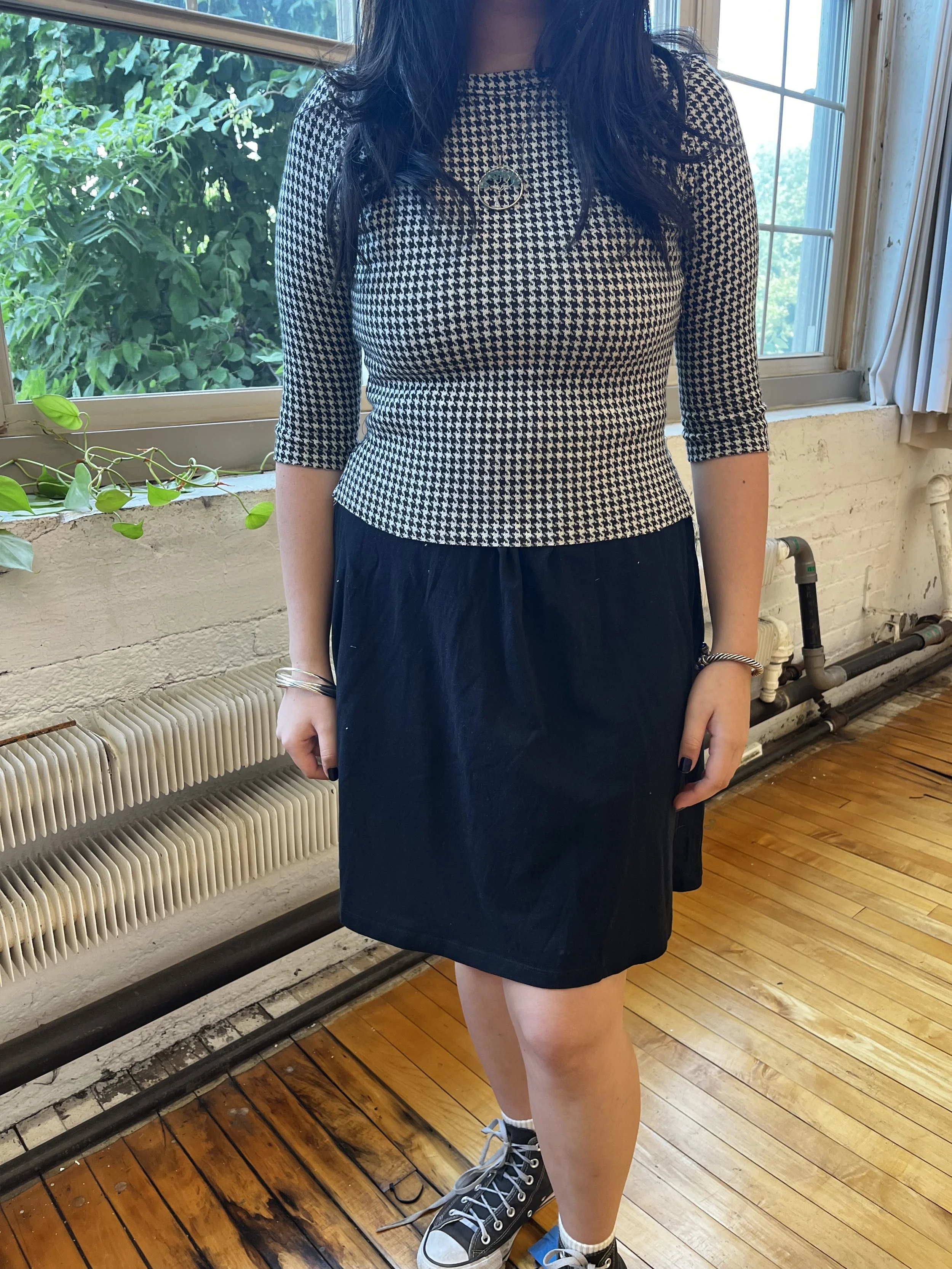 Fitted 3/4 length boat neck top made of a lovely ponte during a private sewing session.