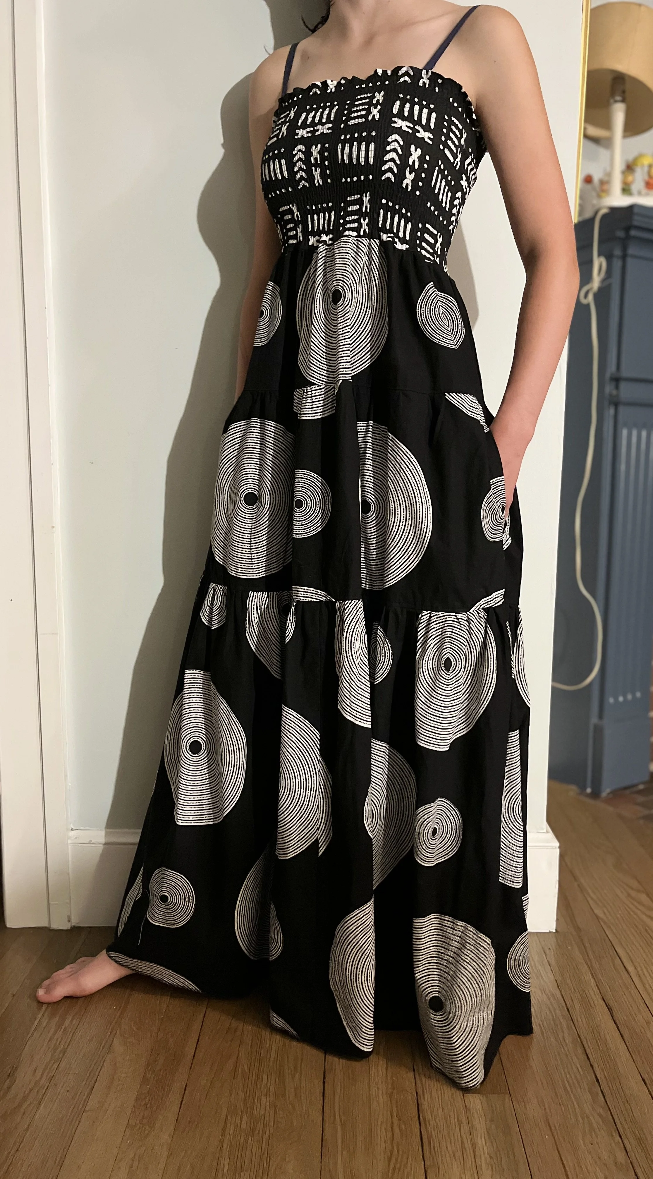 Finished dress being worn casually and gracefully