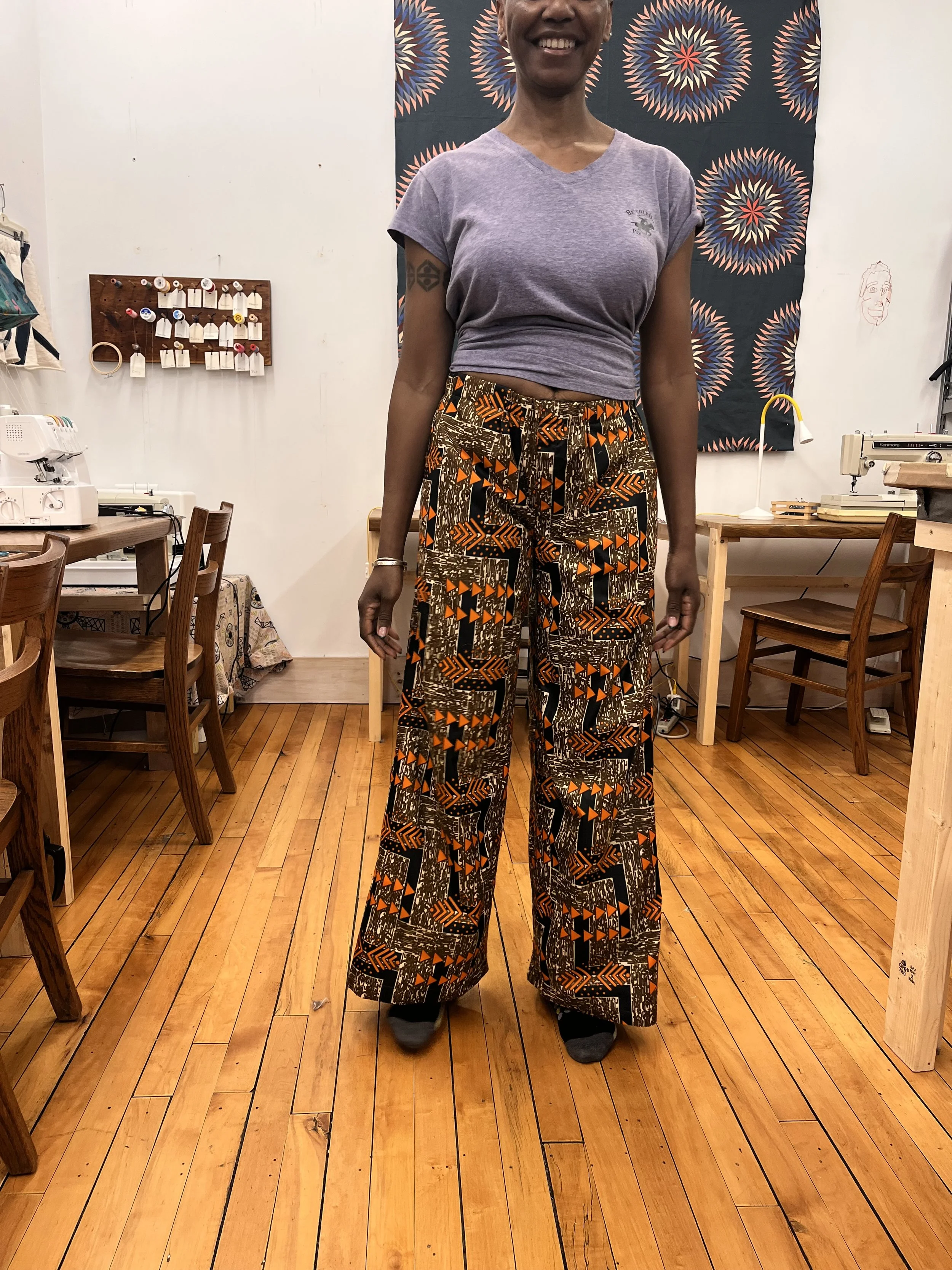 Gorgeous wide-leg pants made in skills sewing class