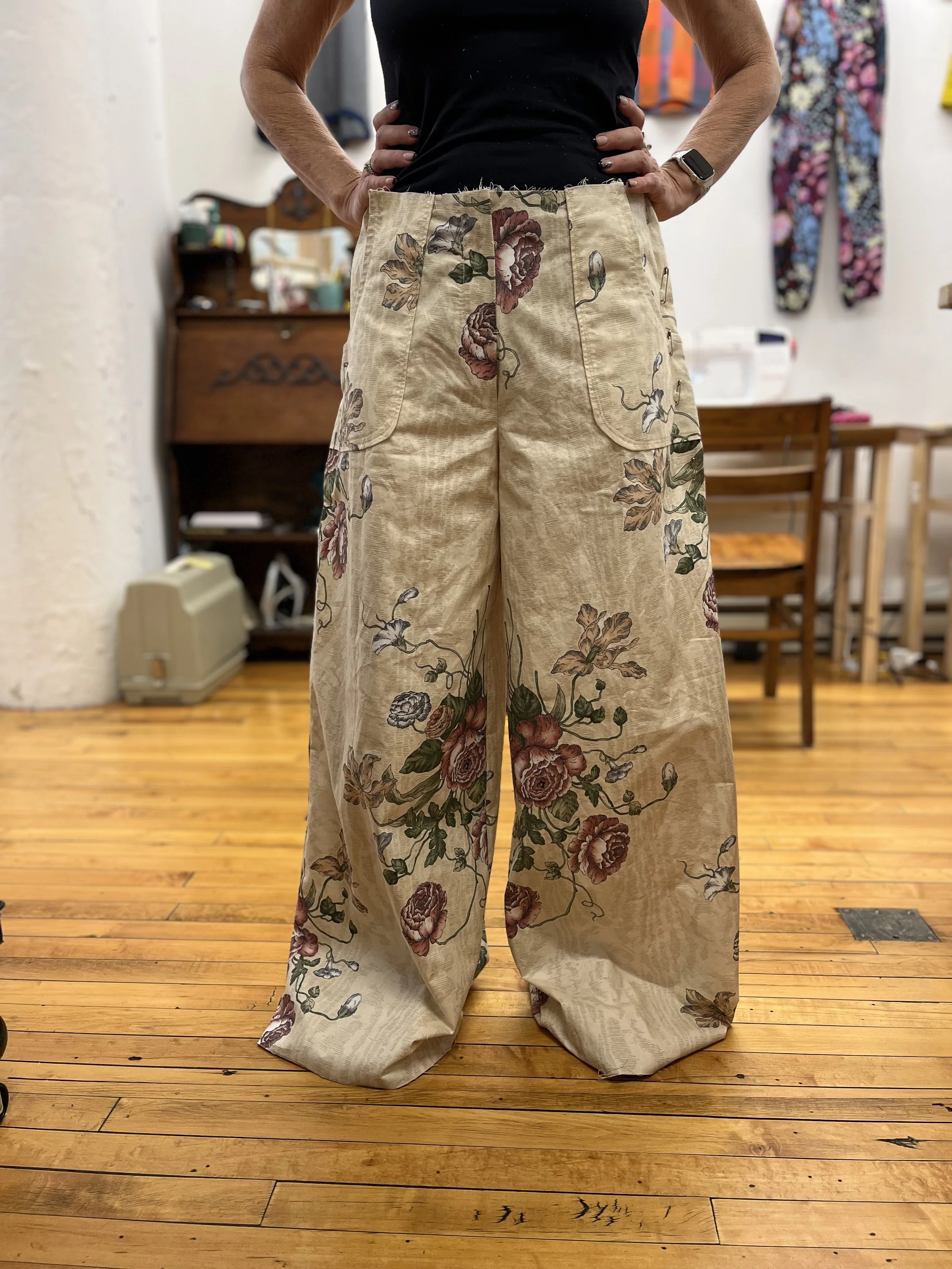 Test pants made of mom's curtains
