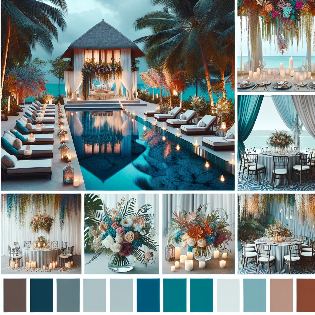 tropical villa wedding with orange, blue, green, pink, bright colors