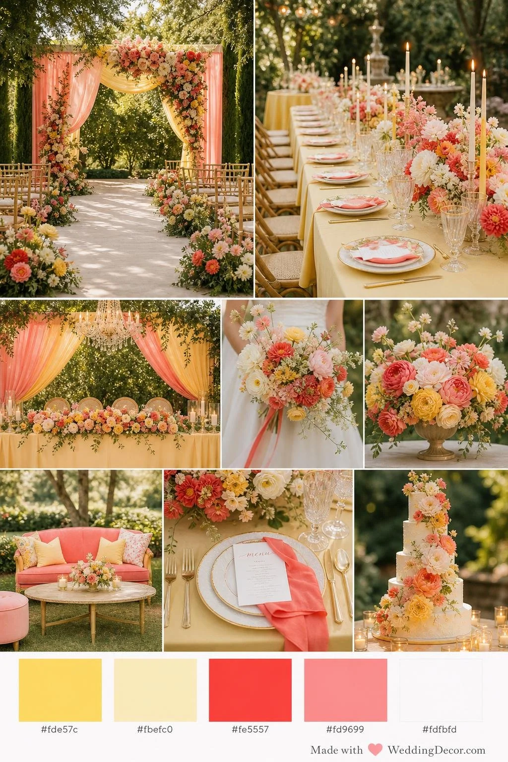 Coral and Yellow Wedding Color Palette: Sunshine Yellow, Butter Cream, Coral Red and Soft Coral