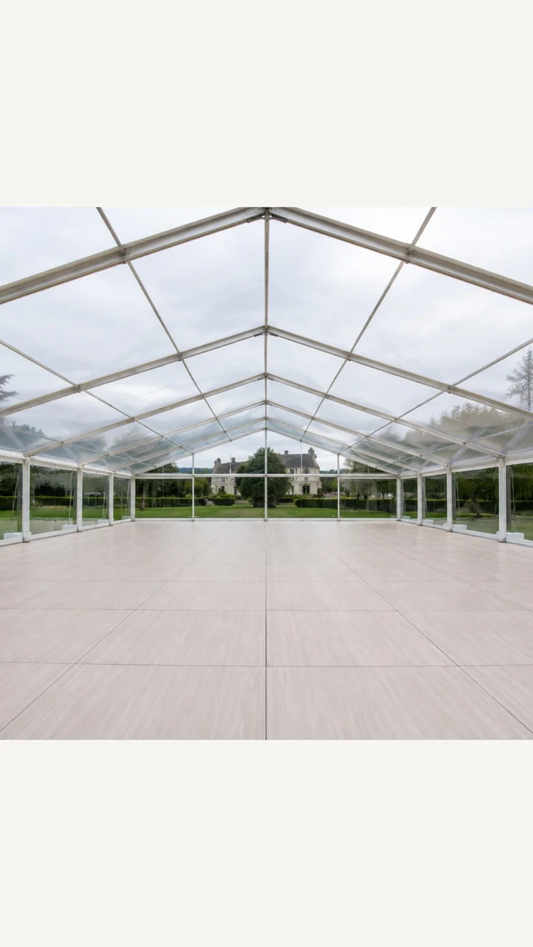 Empty garden tent wedding venue before decoration