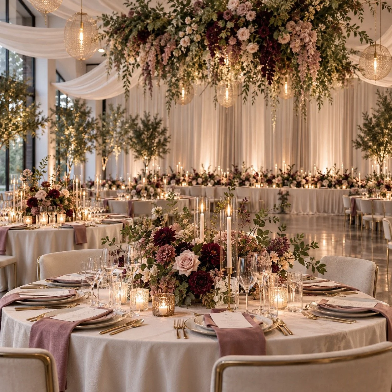 2027 wedding reception trends with layered florals, elegant tables and modern wedding decor