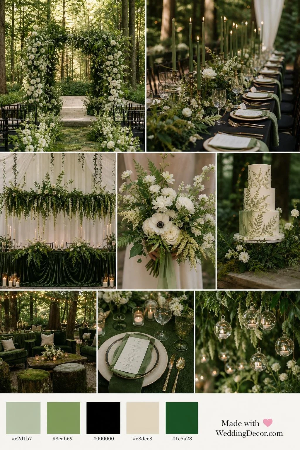 Enchanted Forest Wedding Color Palette: Sage Mist, Fern Green, Black and Forest Green