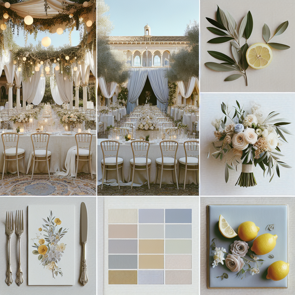 Italian summer wedding style in pastel colors with lemons wedding design