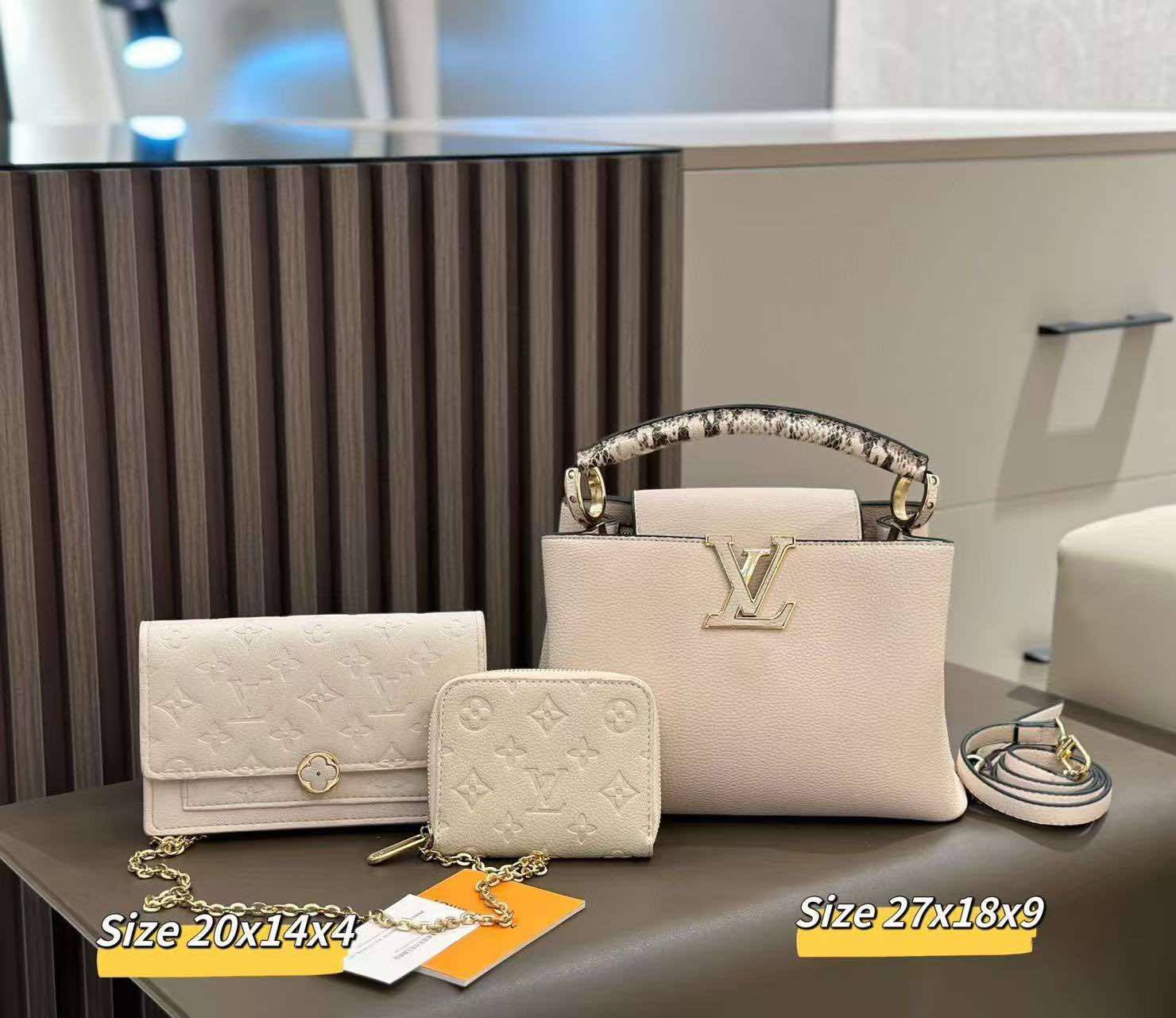 3 piece white purse set with colored handle.jpg