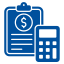 Icon of a blue telephone or communication device.