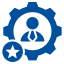 A logo featuring a blue star with a white outline, surrounding a stylized globe with interconnected lines.