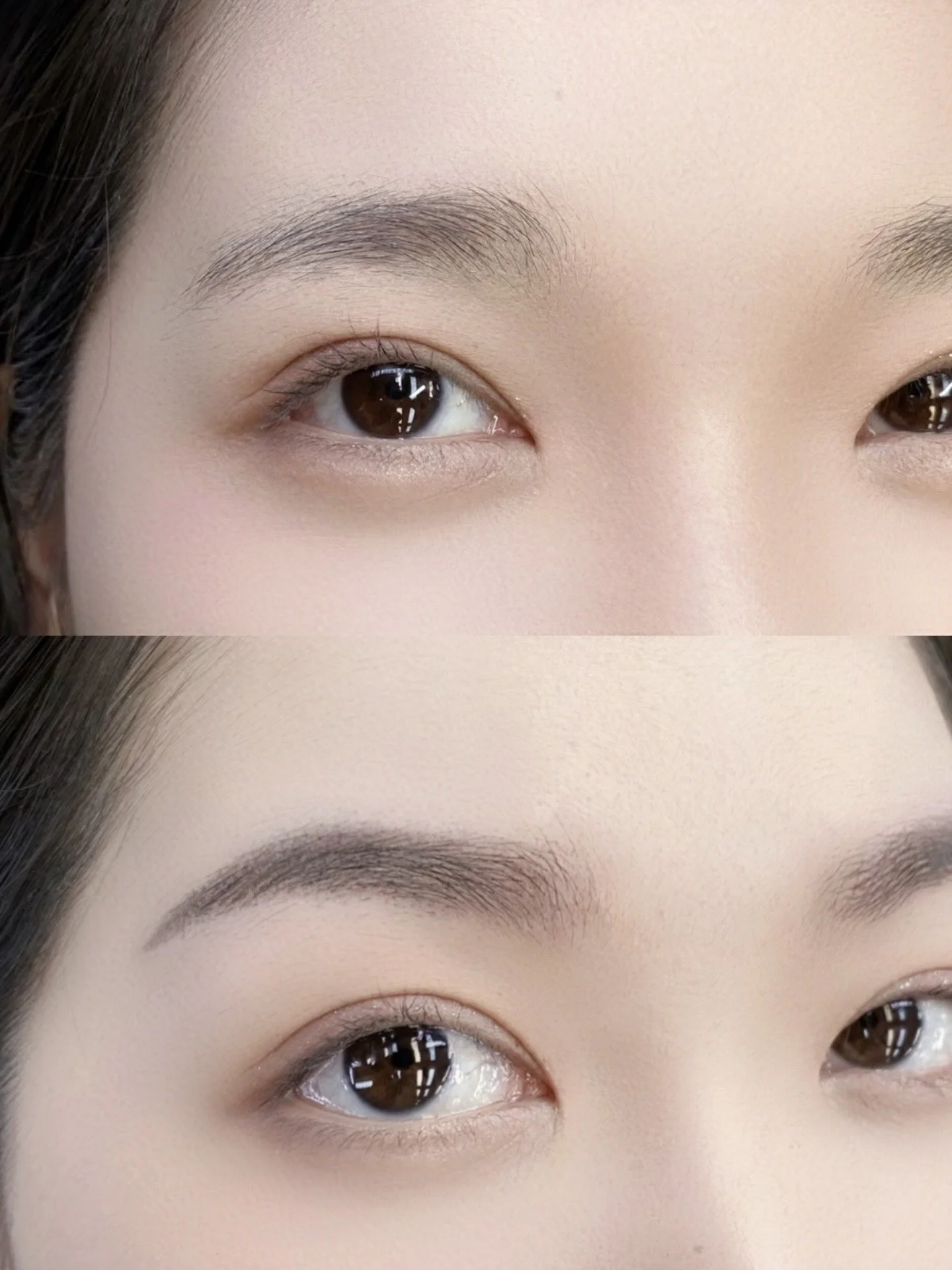 "Side view of freshly done nano brows – realistic hairstroke effect for natural-looking eyebrows."