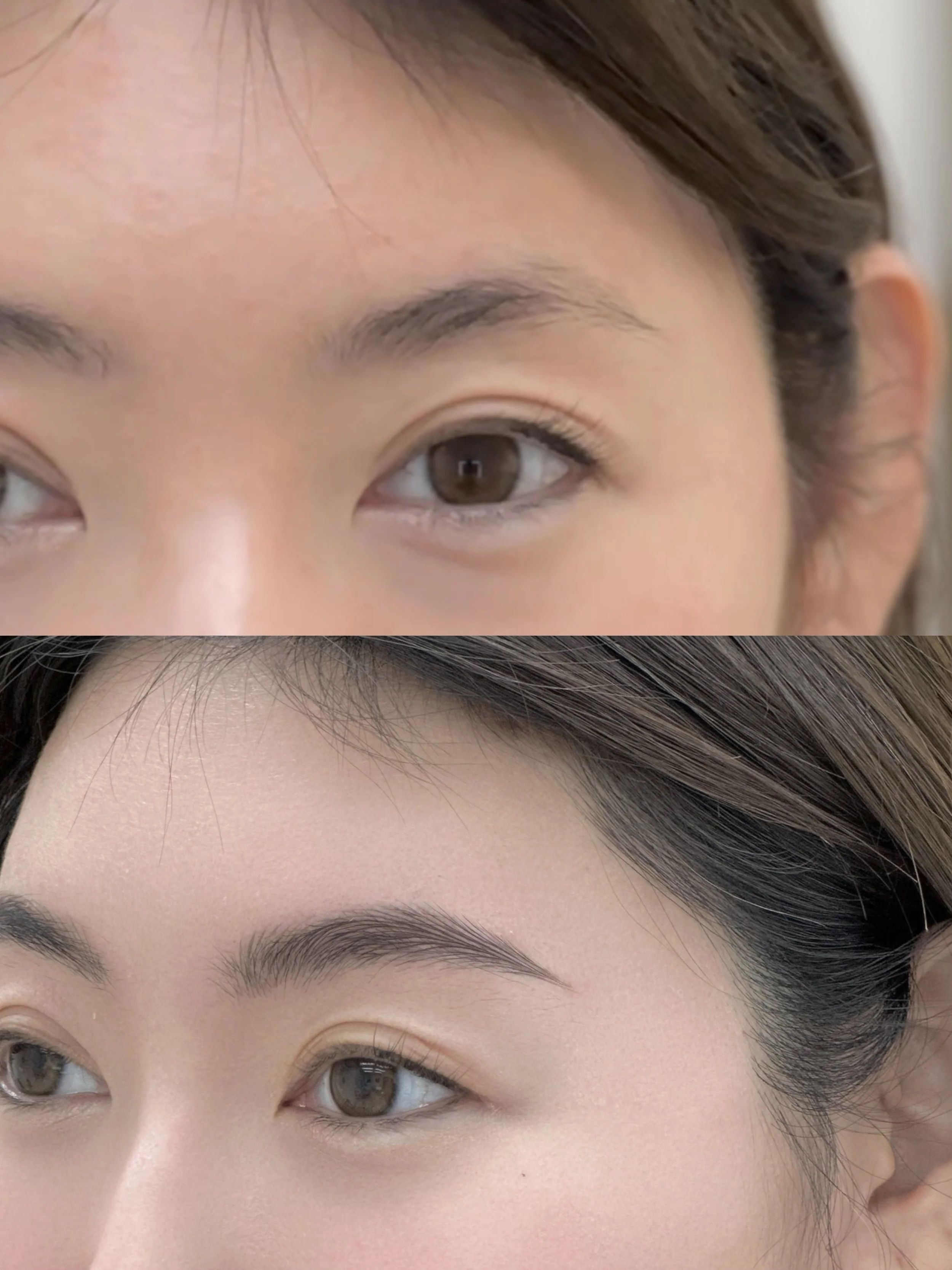 "Comparison of fresh vs. healed nano brows – natural-looking results over time."