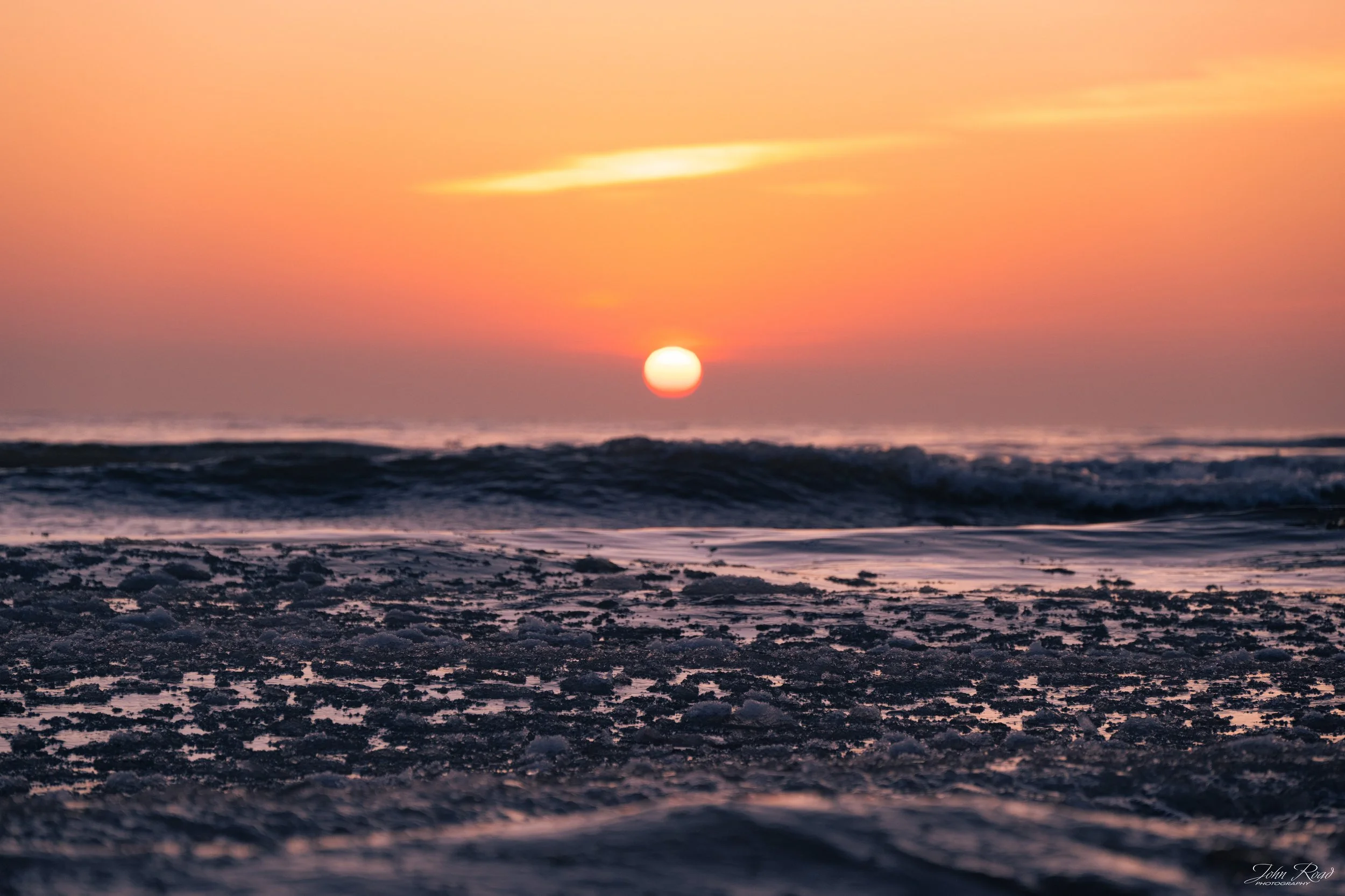 Icy Fragments frozen ice on winter lake at sunrise, winter landscape photography by John Road, prints available on metal, canvas, and luster paper.