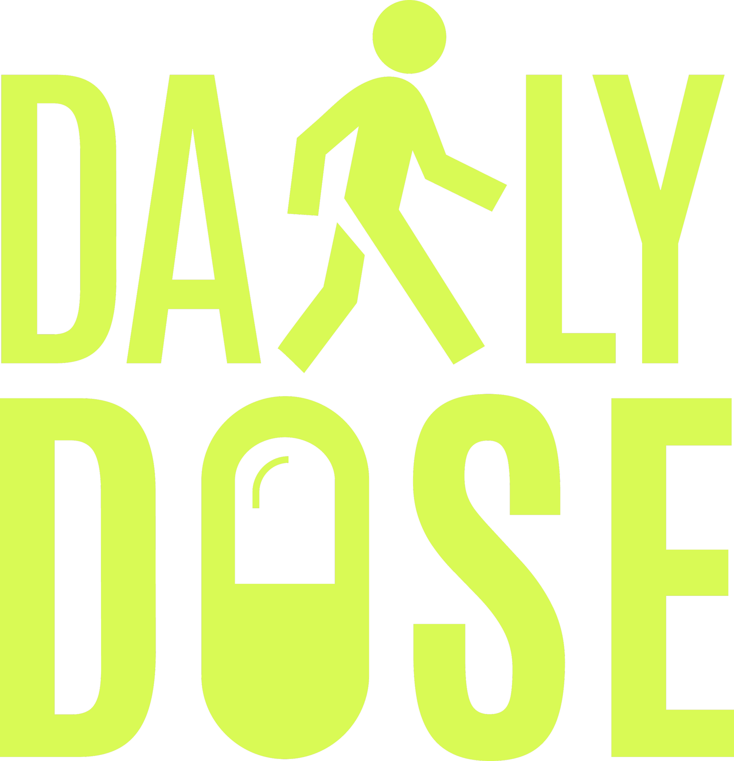 The Daily Dose logo featuring a walking figure and pill icon, symbolizing movement, wellness, and consistency.