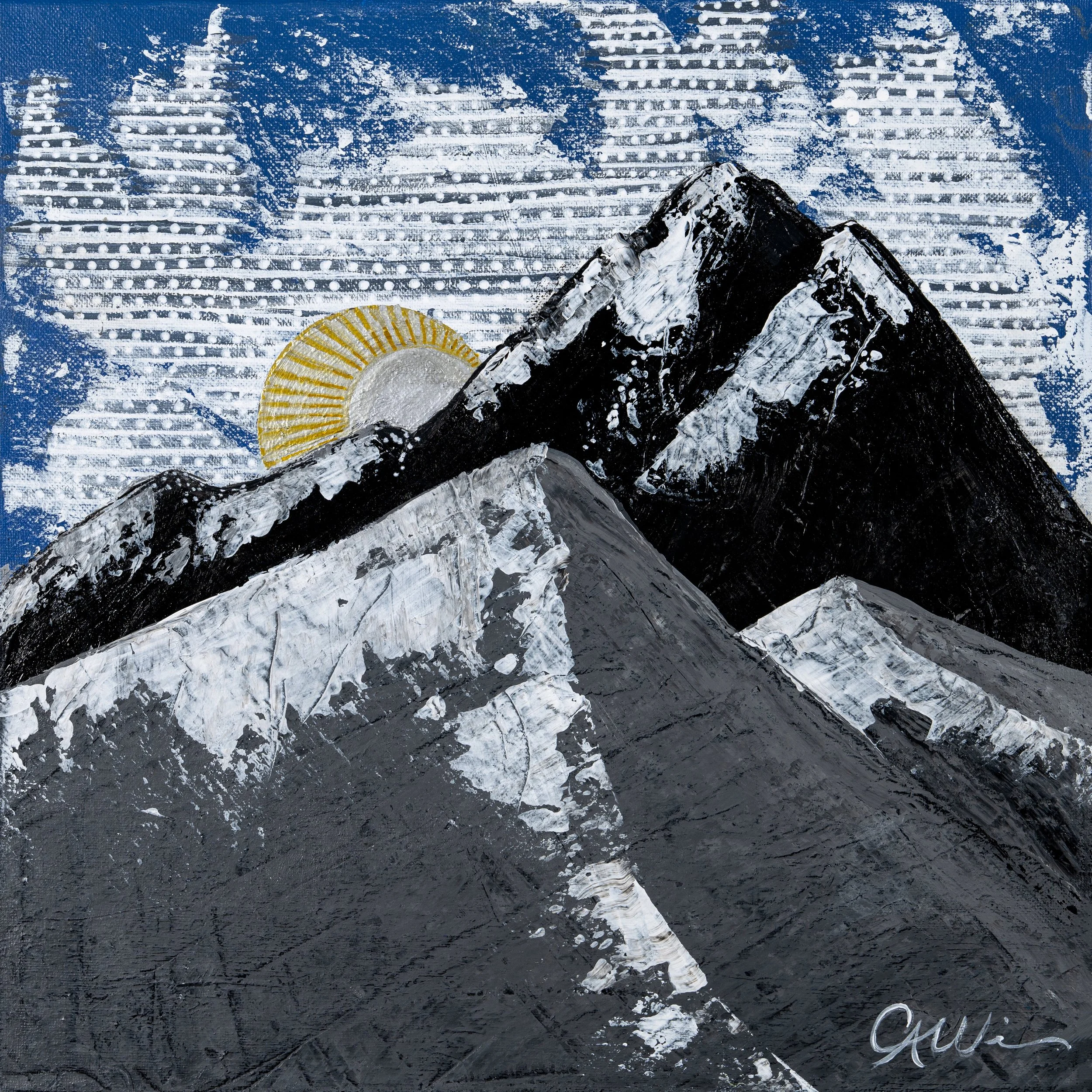 Abstract Sun, Moon and Mountains 14" x 14"