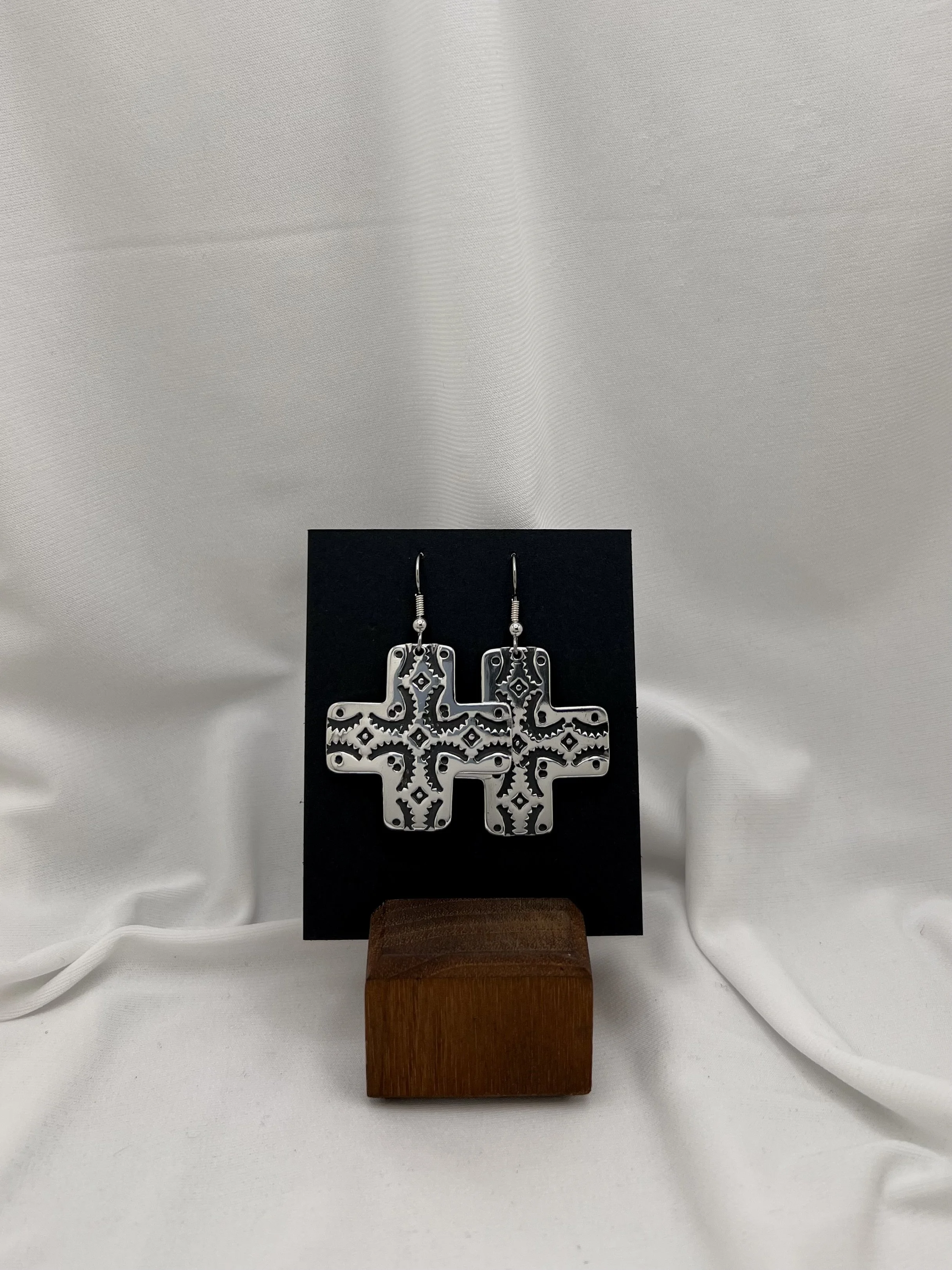 M Patterned Square Cross Earrings