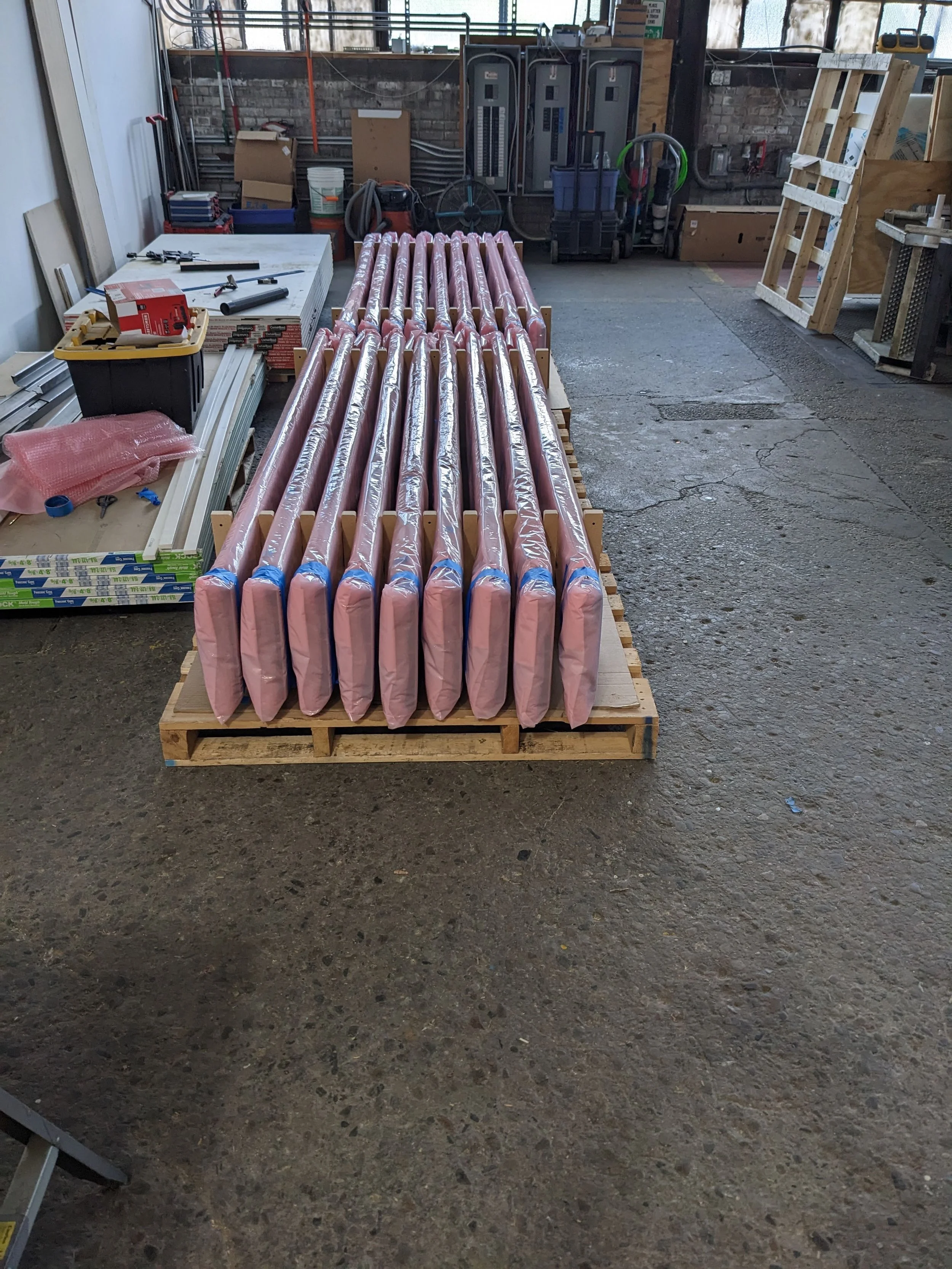 Packed assemblies awaiting pickup