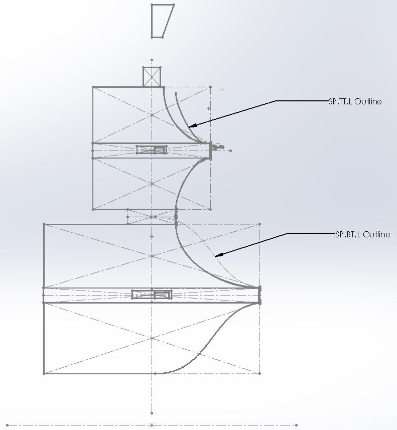 SolidWorks sketch showing "Resilient Modeling Strategy" skeleton, which was used to create every Part model. This method ensured that parts would fit together.