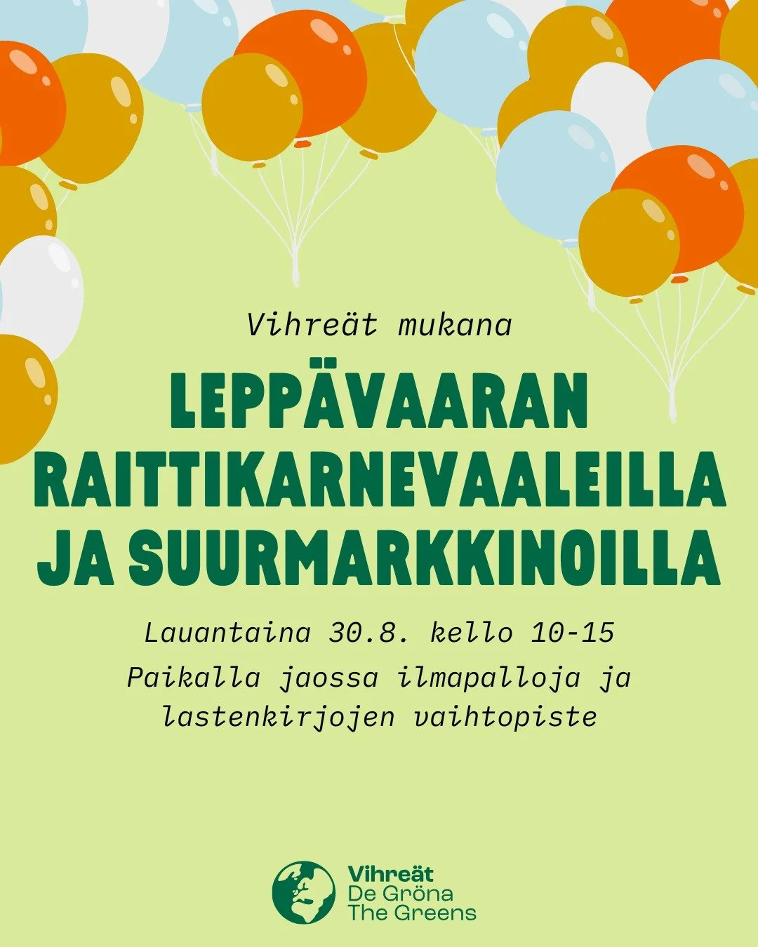 Olemme mukana lauantaina Lepp&auml;vaaran Raittikarnevaaleilla ja Suurmarkkinoilla kello 10-15. Jaossa ilmapalloja, ja paikalla my&ouml;s lastenkirjojen vaihtopiste! Tuo siis lastenkirjoja muille jaettavaksi tai tule hakemaan perheen pienemmille uutt