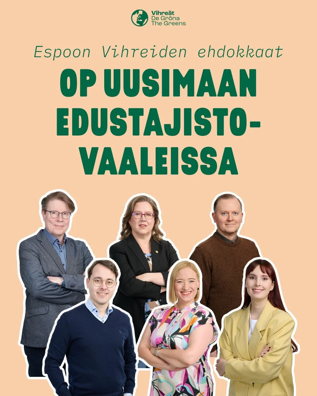 Nyt on k&auml;ynniss&auml; Osuuspankin edustajistovaalit, muista k&auml;ytt&auml;&auml; &auml;&auml;nt&auml;si! Ehdolla on kuusi upeaa espoolaista vihre&auml;&auml; ehdokasta @sakarikouti @outiliuska @ristonevanlinna @oppaasivirta @h_partanen @susann