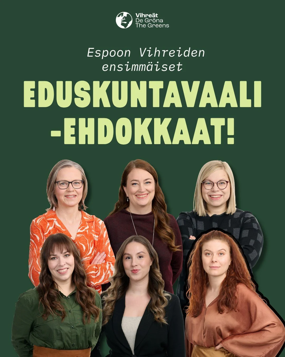 Uudenmaan Vihre&auml;t nimesi ensimm&auml;iset ehdokkaansa vuoden 2027 eduskuntavaaleihin. Espoolaisista nimettiin t&auml;n&auml;&auml;n

Tiina Elo @tiinaelo 
Inka Hopsu @inkahopsu 
Saara Hyrkk&ouml; @saarahyr 
Noora Peltoniemi (ent. Koponen) @koponn