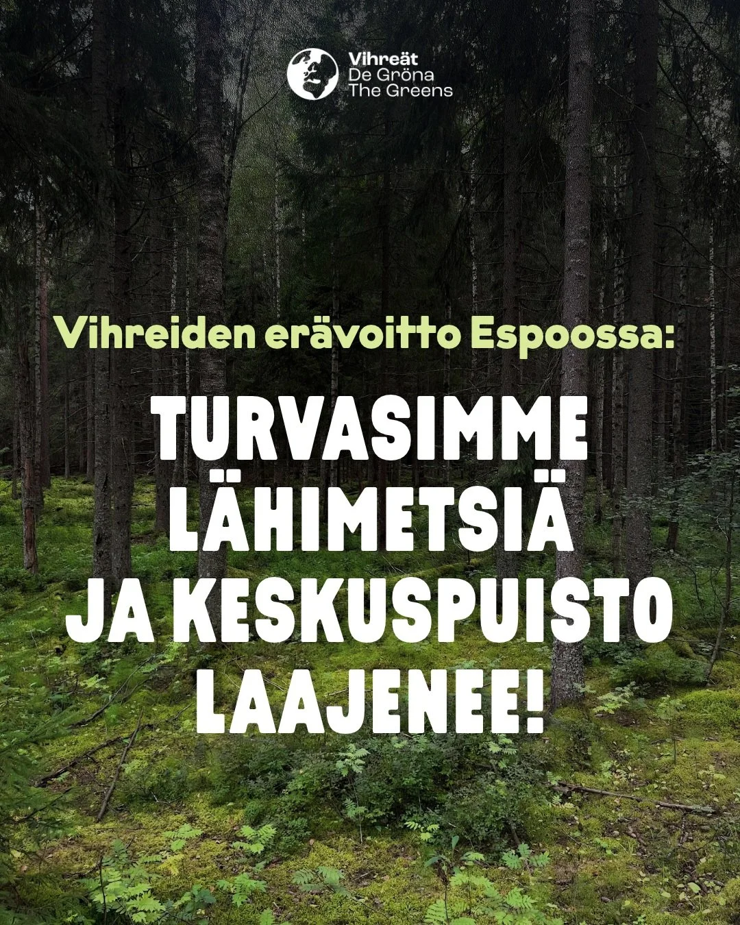 🌲 Keskuspuisto laajenee vihreiden esityksest&auml;!

Kaupunkisuunnittelulautakunta k&auml;sitteli keskiviikkona Yleiskaava 2060 -ehdotusta. Saimme turvattua l&auml;himetsi&auml; ja luontoarvoja ymp&auml;ri Espoota 💚

Hyvi&auml; uutisia:

✅ Keskuspu