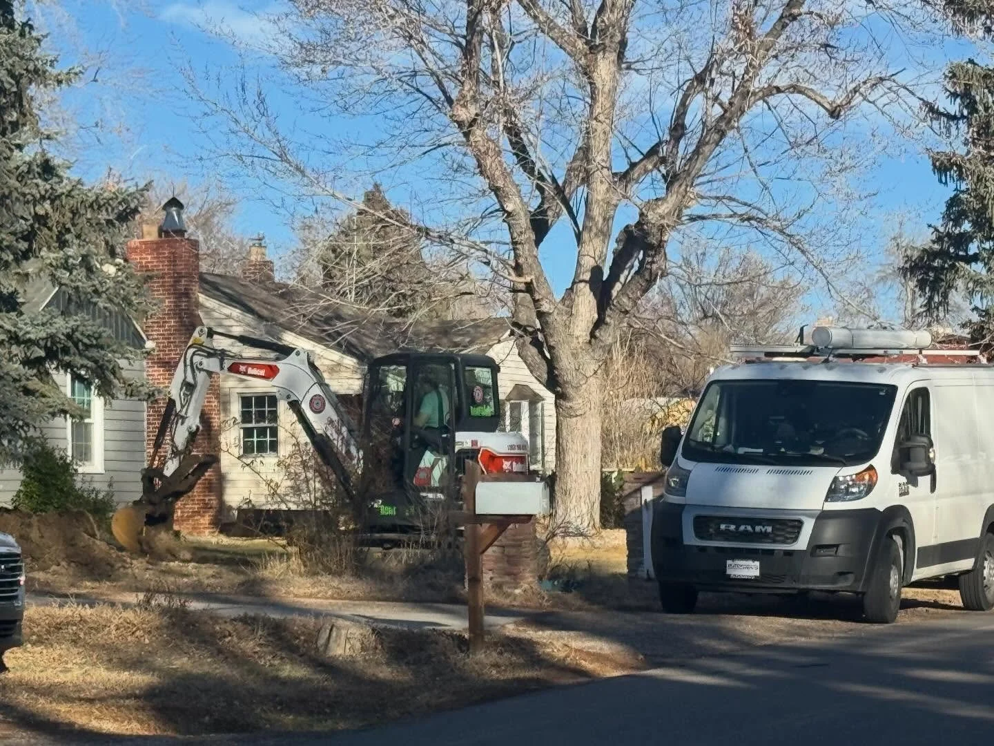 New Year, Same Hard Work! This week The Boyz delivered our Bobcat E42 compact excavator to a plumbing contractor here in Lakewood. They were hired to replace a main waterline at their customers house and needed some serious muscle to help dig it out.