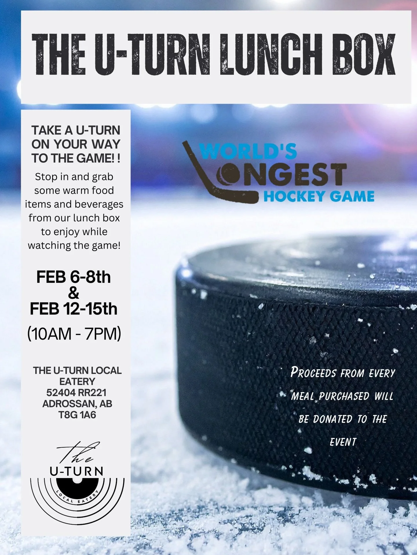 Happy, proud and excited to support such an incredible cause and connect with our community! Looking for some good eats and beverages to help you enjoy @worldslongestgame . Stop by @the.uturn on your way!!! Proceeds of every sale will go towards supp